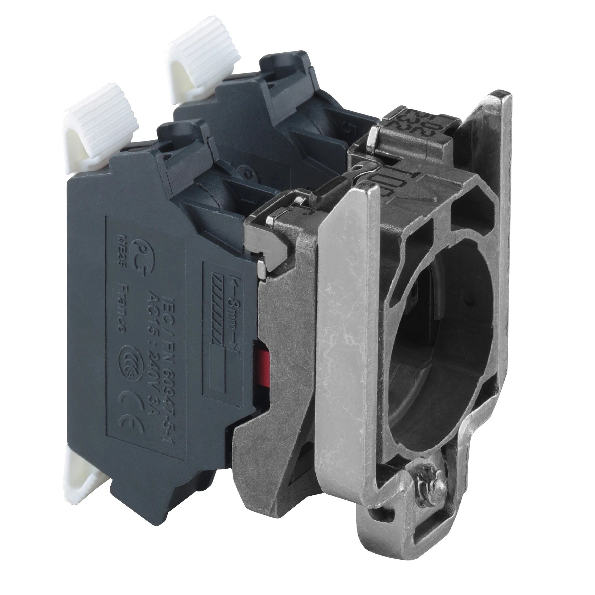 Schneider Electric ZB4BZ1045 Auxiliary contact block with mounting flange, Harmony XB4, Metal, 22mm, 30mm, 2NC, Spring Clamp (img_001)