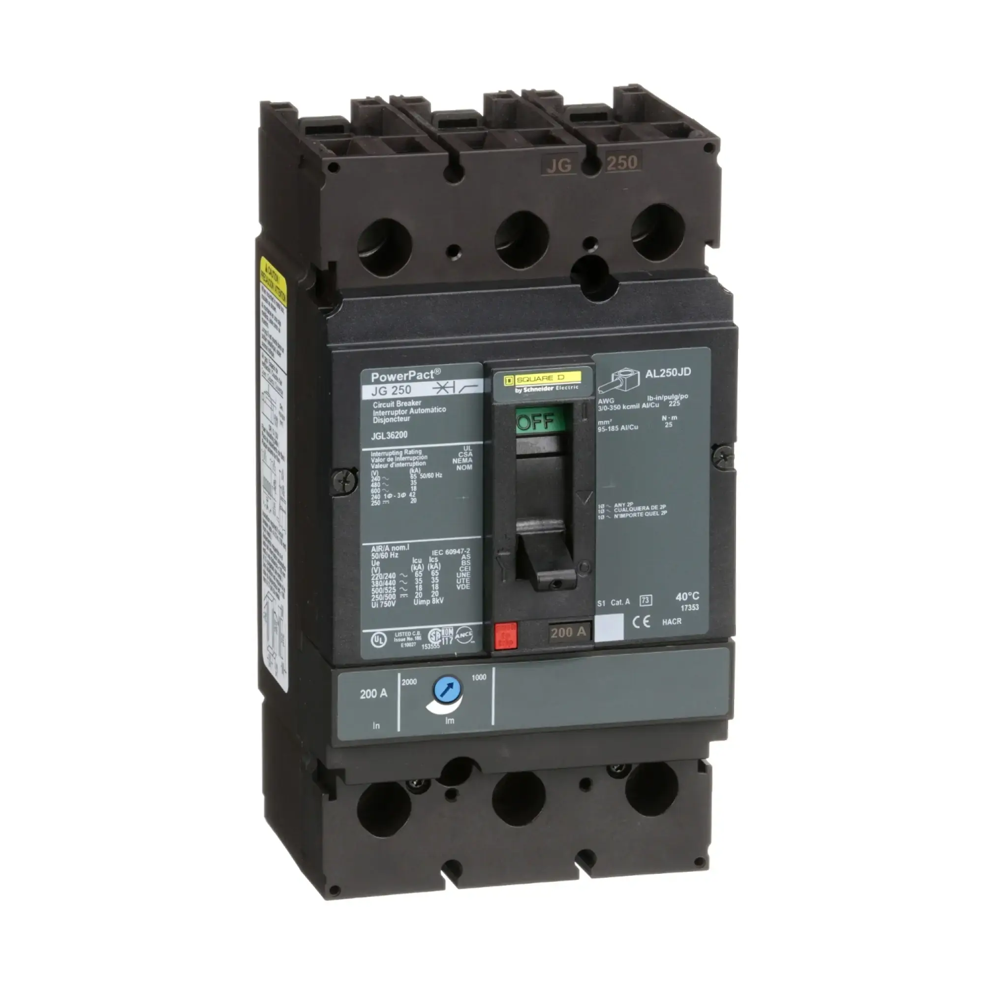 Schneider Electric JGL36200 Compact circuit breaker PowerPacT J, TMD 200A, 3P, 18kA/600V AC (img_002) Schneider Electric JGL36200 Compact circuit breaker PowerPacT J, TMD 200A, 3P, 18kA/600V AC (img_002)