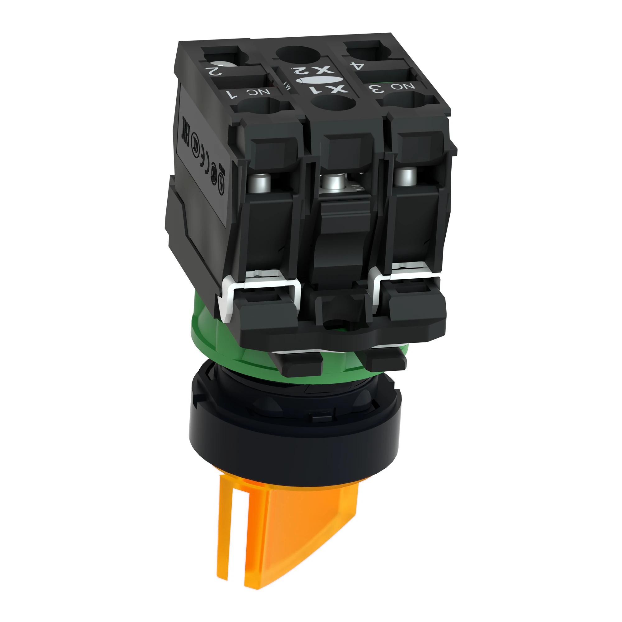 Schneider Electric XB5AK125M5 Illuminated selector switch, Harmony XB5, plastic, orange, 22mm, universal LED, 2 positions, 1NC + 1NO, 230-240V AC (img_007) Schneider Electric XB5AK125M5 Illuminated selector switch, Harmony XB5, plastic, orange, 22mm, universal LED, 2 positions, 1NC + 1NO, 230-240V AC (img_007)