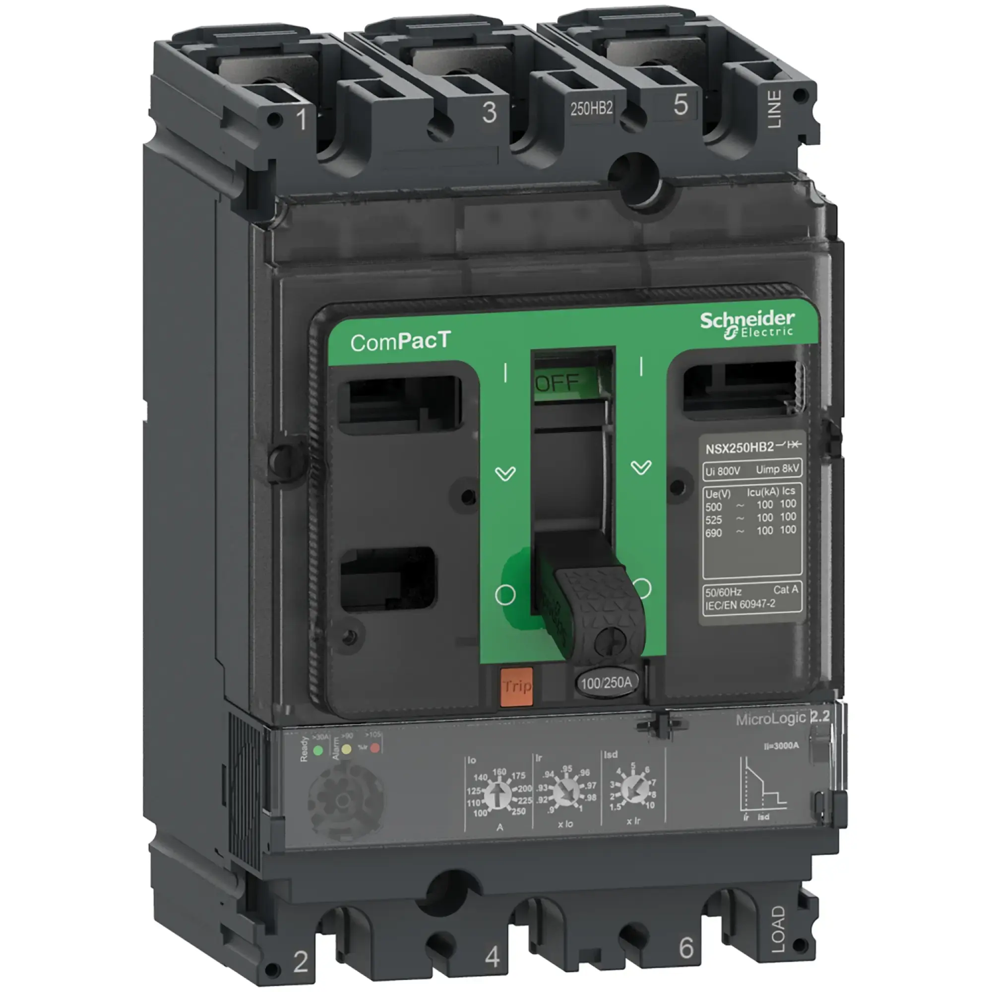 Schneider Electric C10R32D100 Compact Circuit Breaker ComPacT NSX100R with Micrologic 2.2 3P3D 100 A, 200kA/415V AC (img_002) Schneider Electric C10R32D100 Compact Circuit Breaker ComPacT NSX100R with Micrologic 2.2 3P3D 100 A, 200kA/415V AC (img_002)