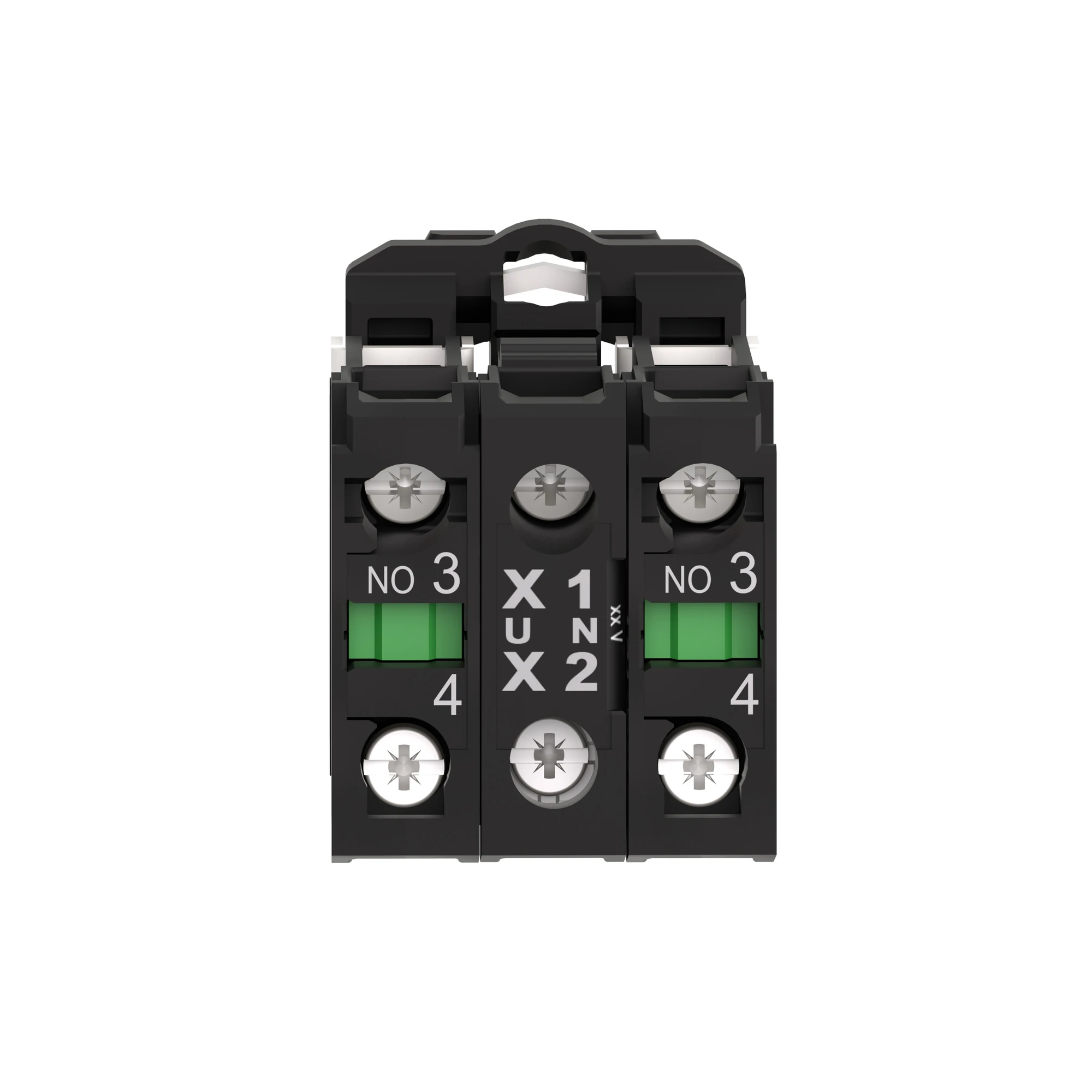 Schneider Electric ZB5AW0M13 Auxiliary Contact Block, Harmony XB5, Plastic, White, Universal LED, with Mounting Flange, 2NO, 230-240V AC (img_002)