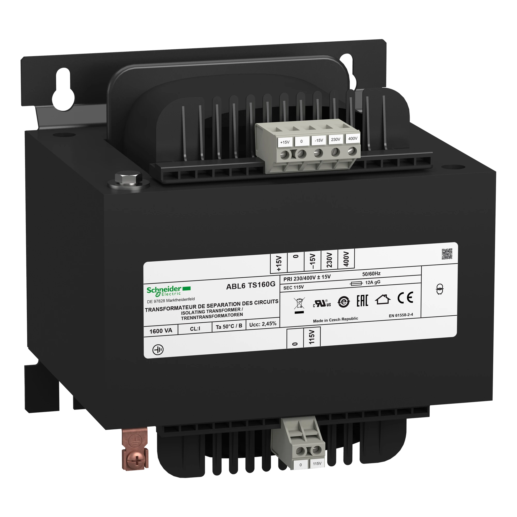 Schneider Electric ABL6TS160G Safety Isolation Transformer, Modicon ABL6, Input 230/400V AC, Output 115V AC, 1600VA (img_001)