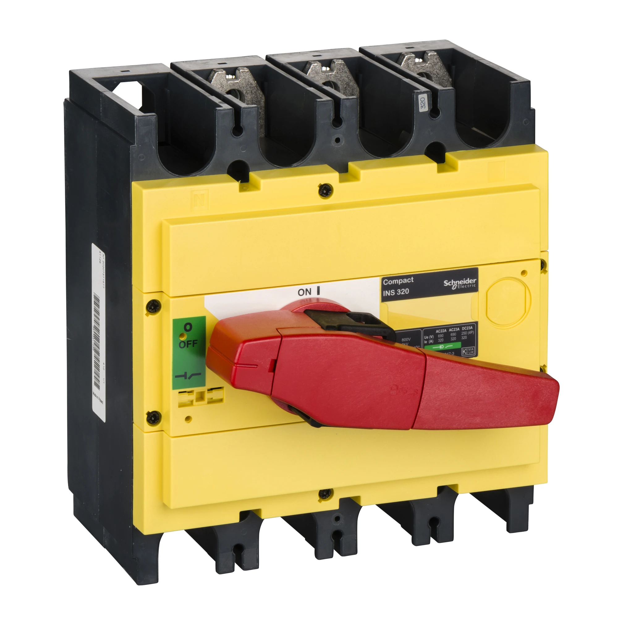 Schneider Electric 31128 Disconnect switch INS320,3P, 320A/690V AC/250V DC, Rotary drive red/Yellow base (img_001) Schneider Electric 31128 Disconnect switch INS320,3P, 320A/690V AC/250V DC, Rotary drive red/Yellow base (img_001)