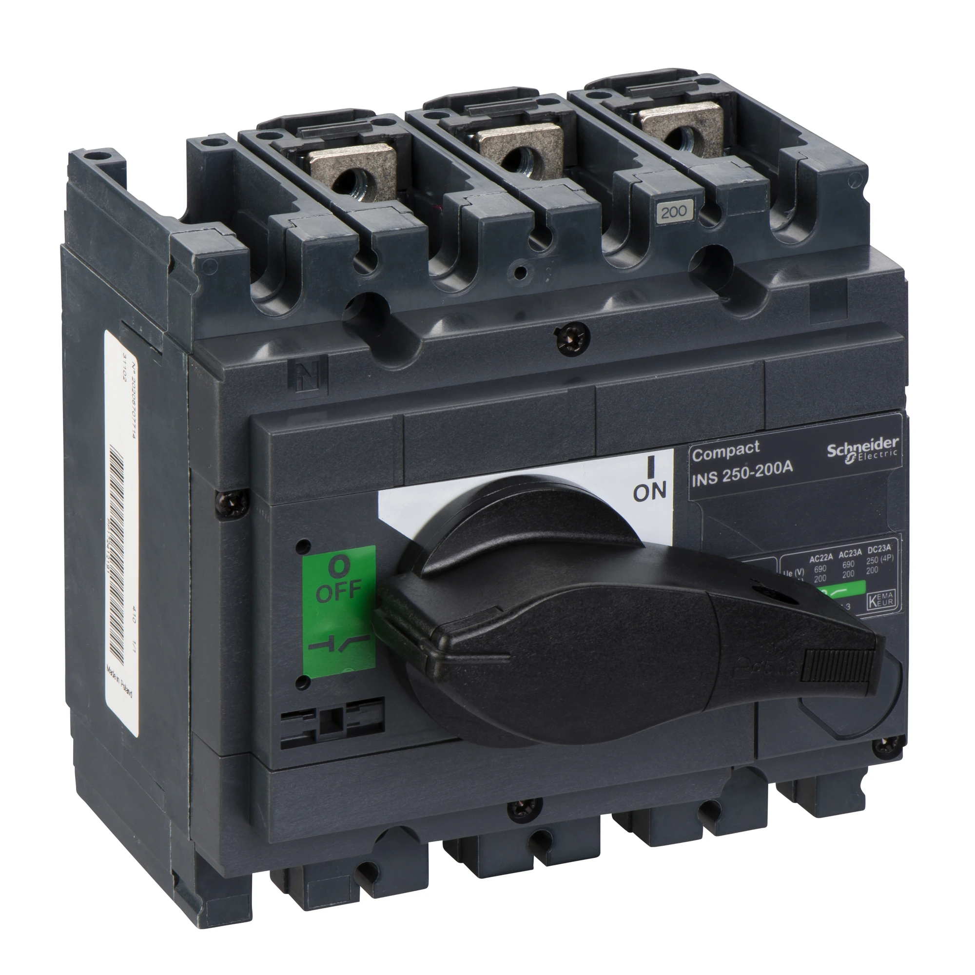 Schneider Electric 31102 Disconnector INS250, 3P, 200A/690V AC/250V DC, rotary drive black (img_001)