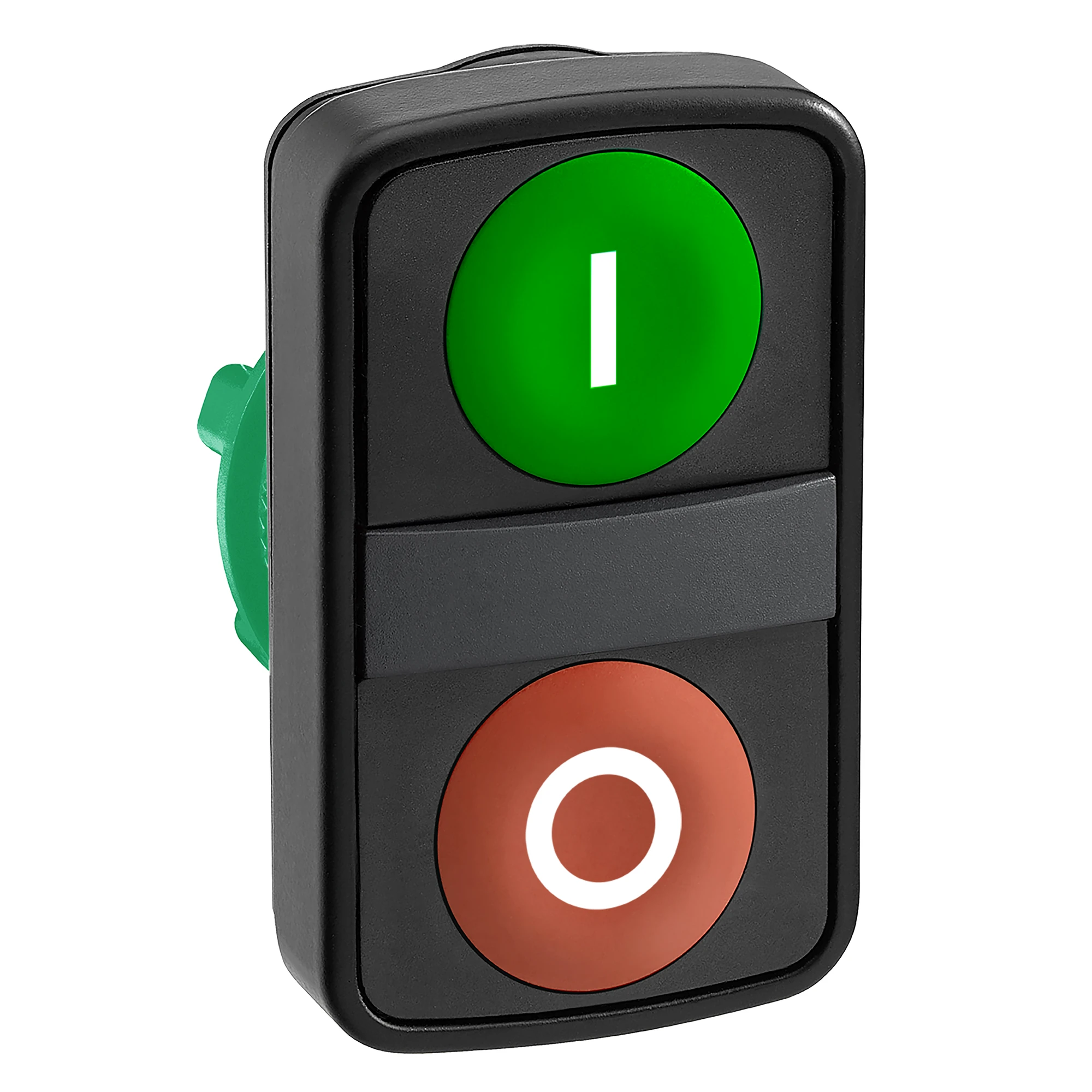 Schneider Electric ZB5AA7341 Double push button, front element, Harmony XB5, plastic, 22mm, green, red, labeled I/O, momentary (img_001)