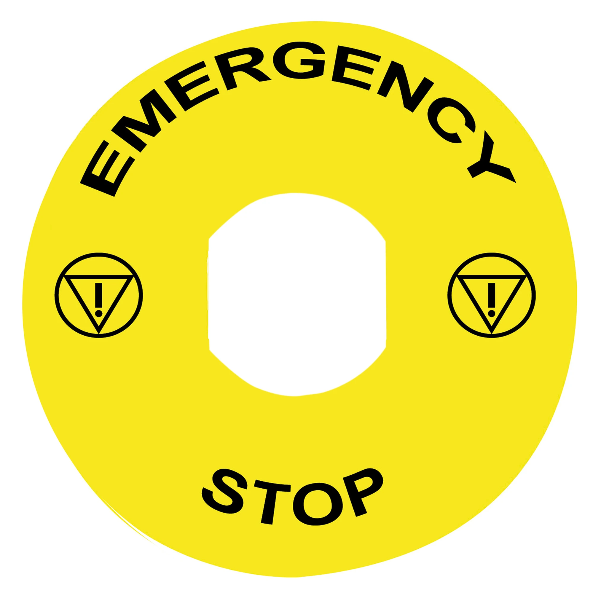 Schneider Electric ZBY8330 Sign, round, yellow, Ø 90mm - Labeling EMERGENCY STOP (img_001) Schneider Electric ZBY8330 Sign, round, yellow, Ø 90mm - Labeling EMERGENCY STOP (img_001)