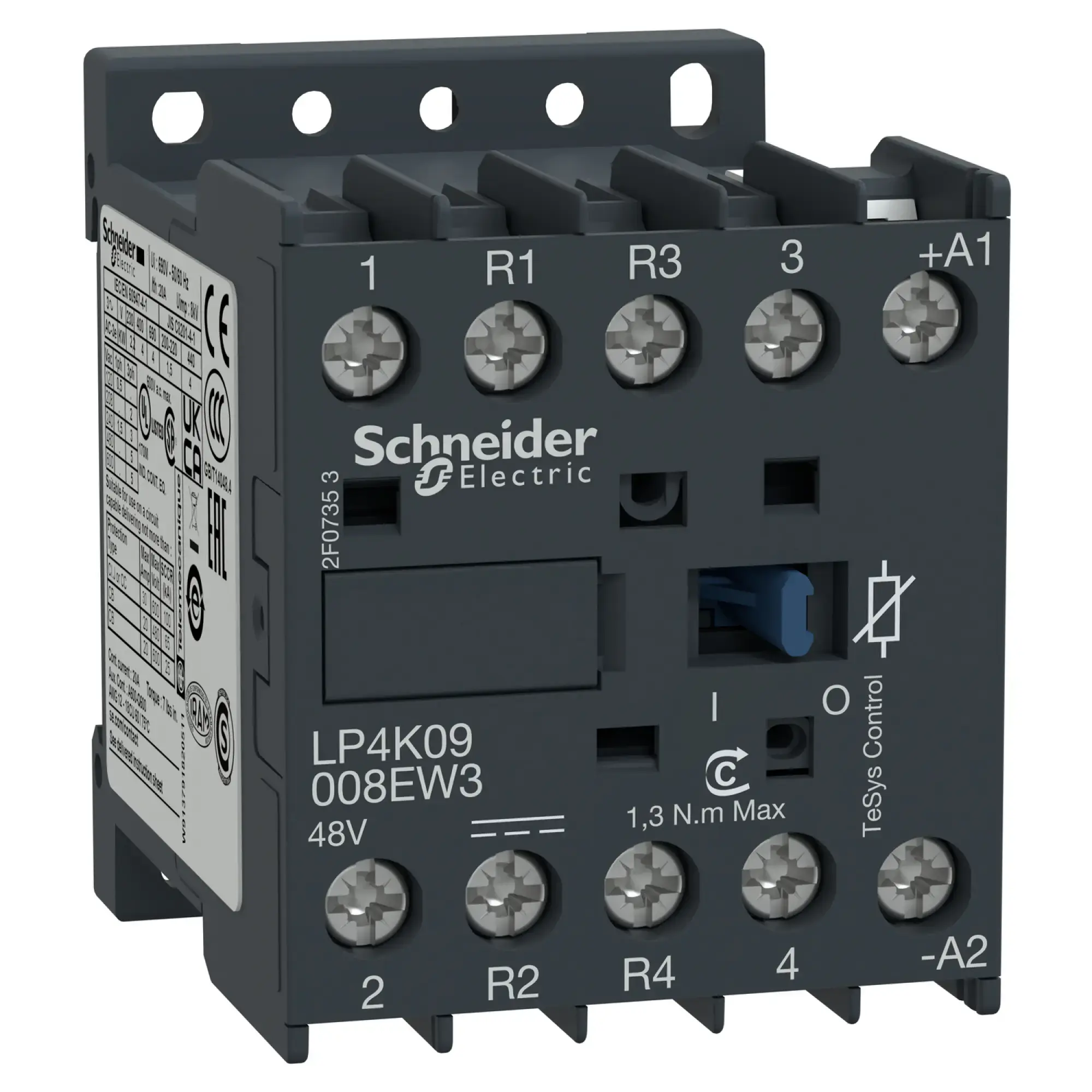 Schneider Electric LP4K09008EW3 Contactor TeSys LP4-K - 4P (2 NO + 2 NC) - AC-1 440 V 20 A - Coil 48 V DC (img_002) Schneider Electric LP4K09008EW3 Contactor TeSys LP4-K - 4P (2 NO + 2 NC) - AC-1 440 V 20 A - Coil 48 V DC (img_002)