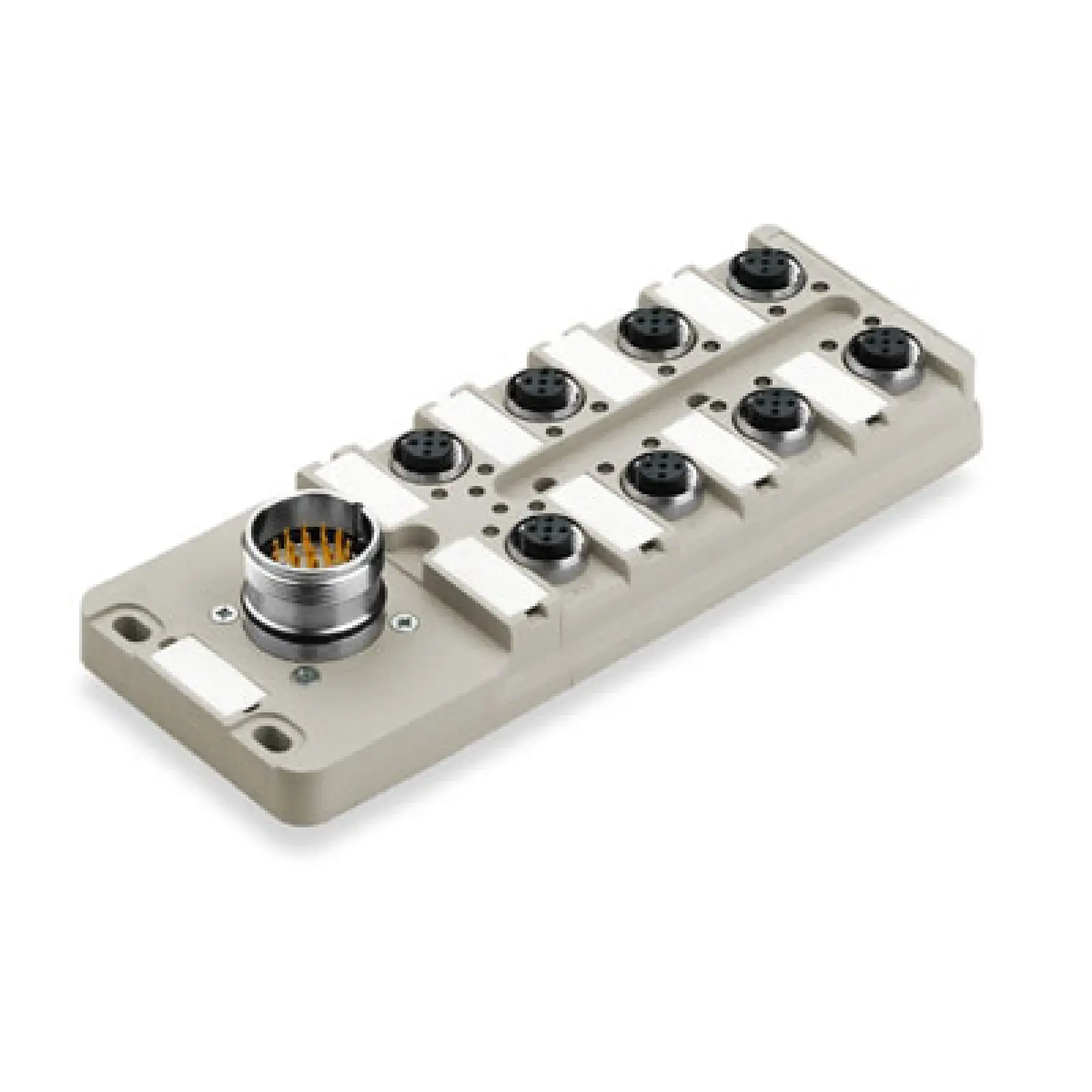 Weidmüller 9456020000 Sensor-actuator passive distributor (without cable), with M23 outlet, 12-pole, M12, 30 V, A-coded, LED: Yes, LED initiator: Yes, Wiring type: PNP (img_001)