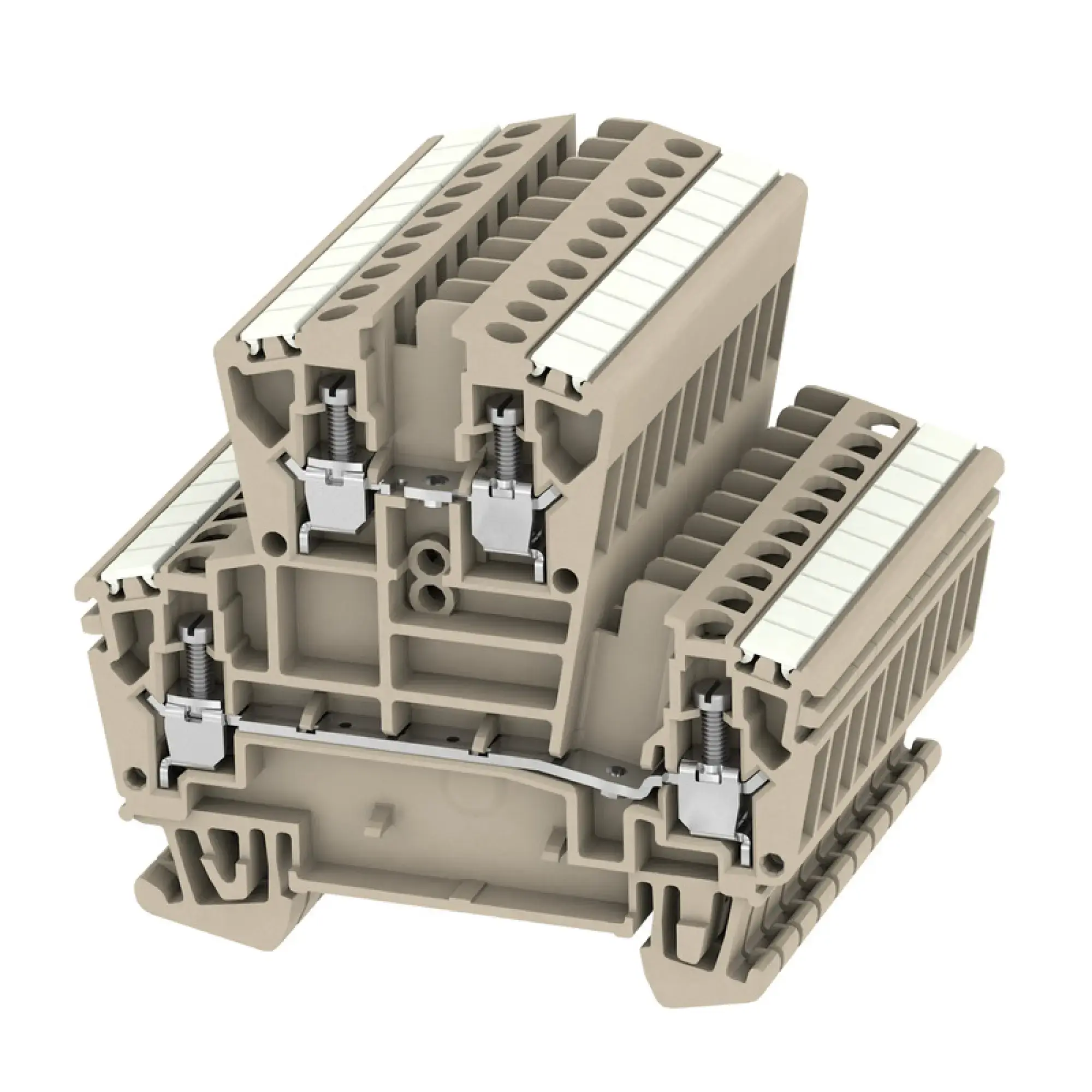 Weidmüller 1025700000 Multi-tier modular terminal, Screw connection, dark beige, 2.5 mm², 400 V, 400 V, Number of connections: 4, Number of levels: 2, TS 35, V-0, Wemid (img_001)