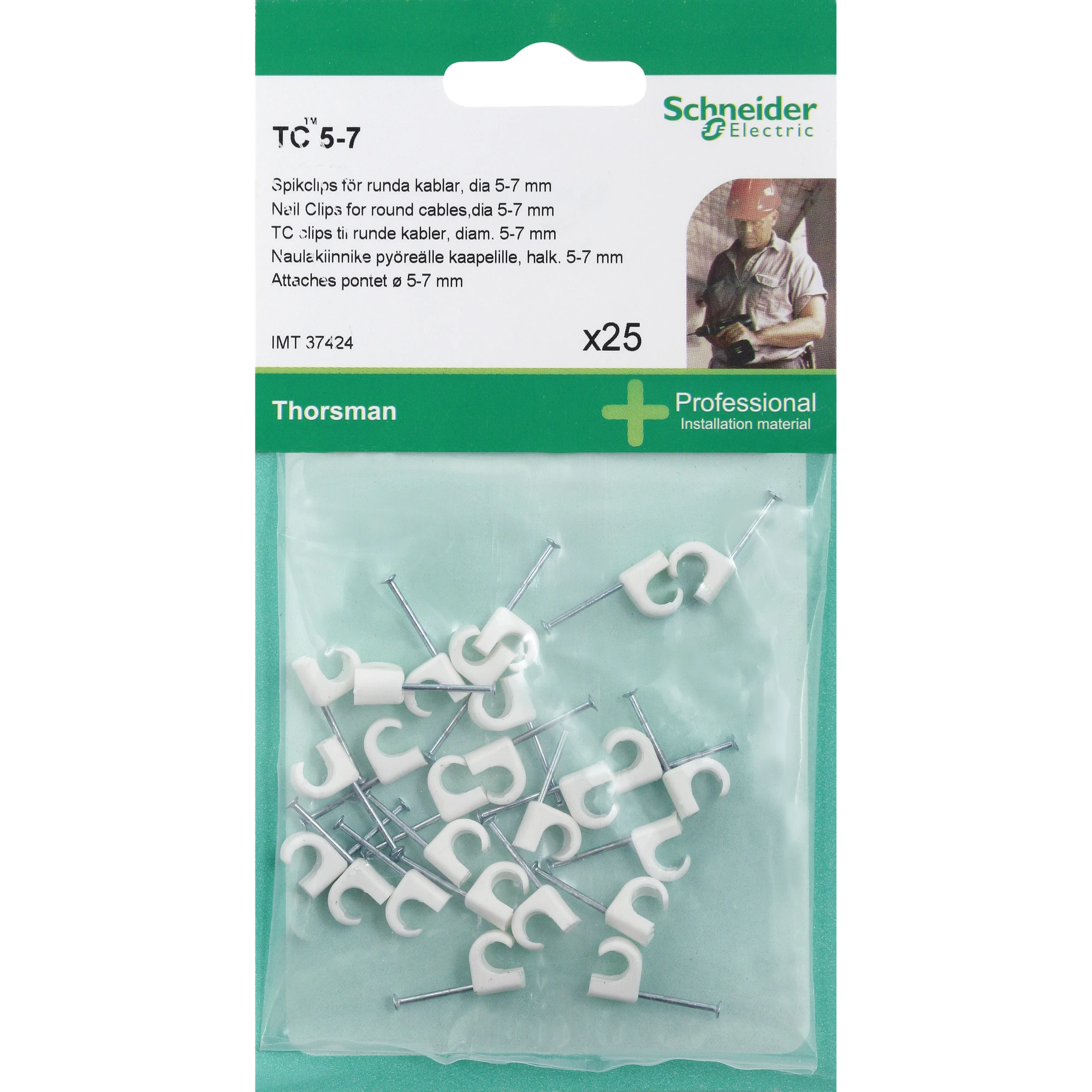 Schneider Electric IMT37424 Cable clip for round cables TC5-7 nail (1.2/20/12mm) white (pack of 25) (img_001) Schneider Electric IMT37424 Cable clip for round cables TC5-7 nail (1.2/20/12mm) white (pack of 25) (img_001)