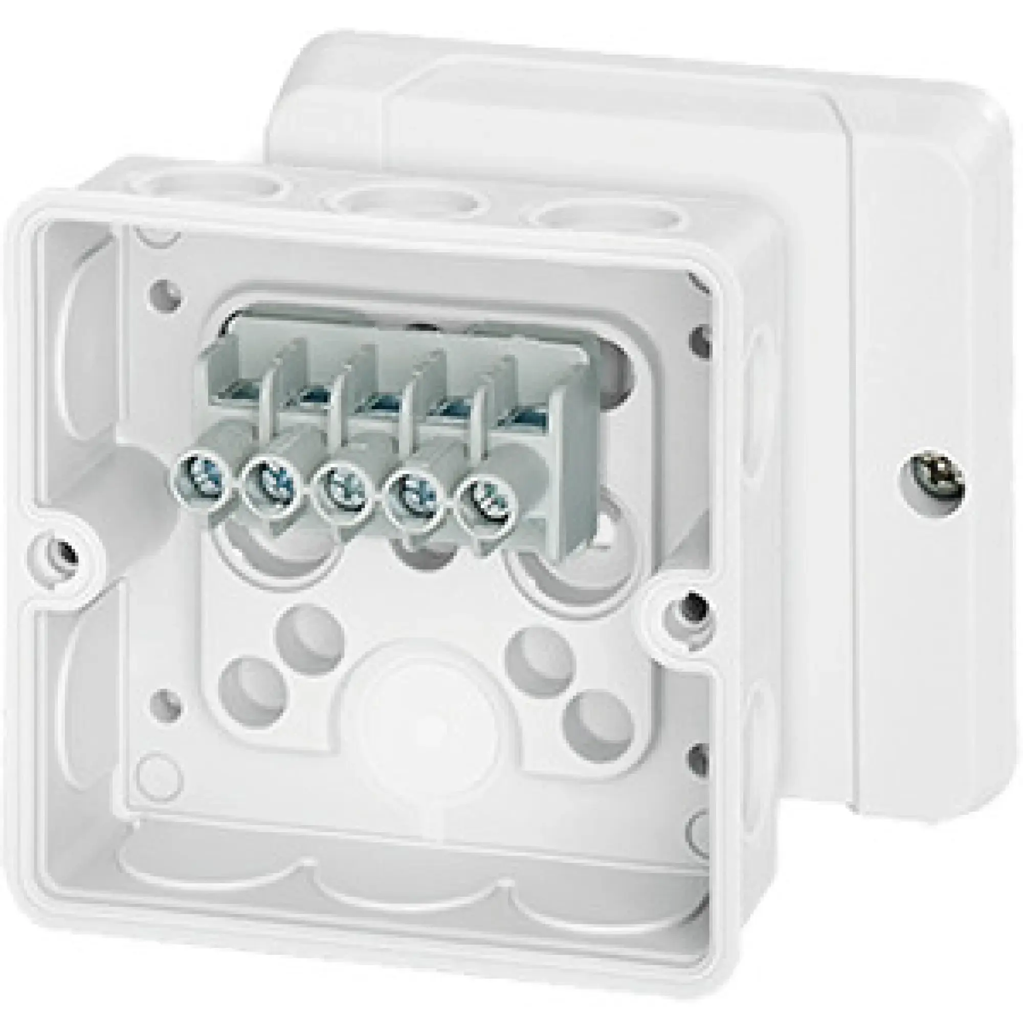 Hensel 62000270 Kabelabzweigkasten 1,5-2,5 qmm 3phasig, 4 qmm 1ph., 5pol. Klemme, weiß DE 9326 (img_001)