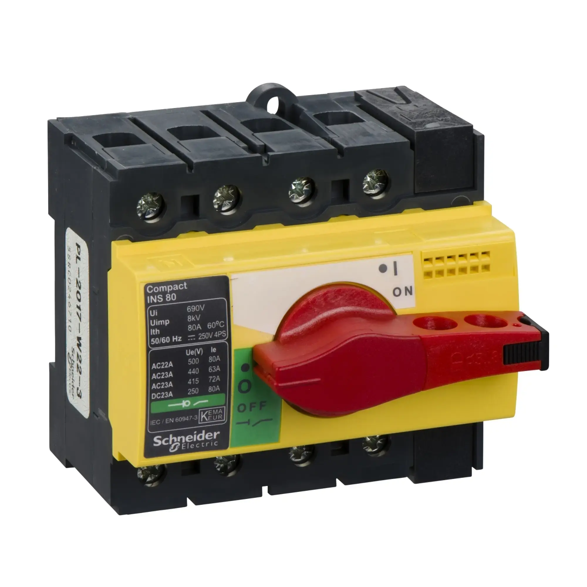 Schneider Electric 28921 Load Break Switch INS80, 4P, 80A/690V AC/250V DC, Rotary Drive Red/Base Yellow (img_002) Schneider Electric 28921 Load Break Switch INS80, 4P, 80A/690V AC/250V DC, Rotary Drive Red/Base Yellow (img_002)