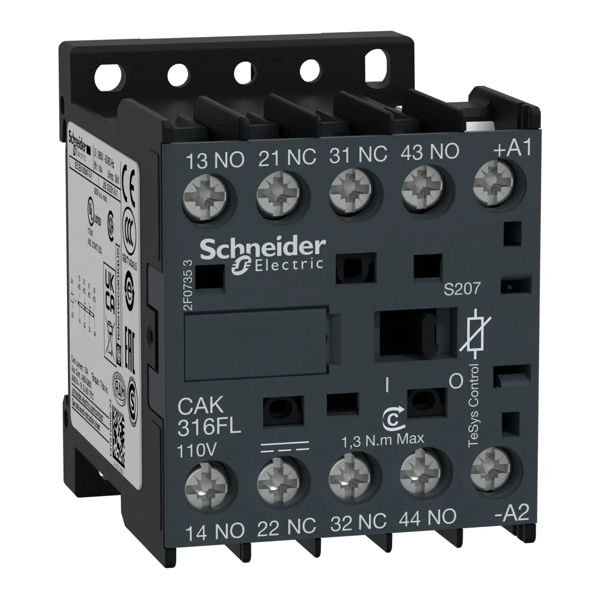 Schneider Electric CAK316FLS207 Auxiliary contactor, 3NO+1NC, 110V DC, 110VDC, 1 W (img_003)