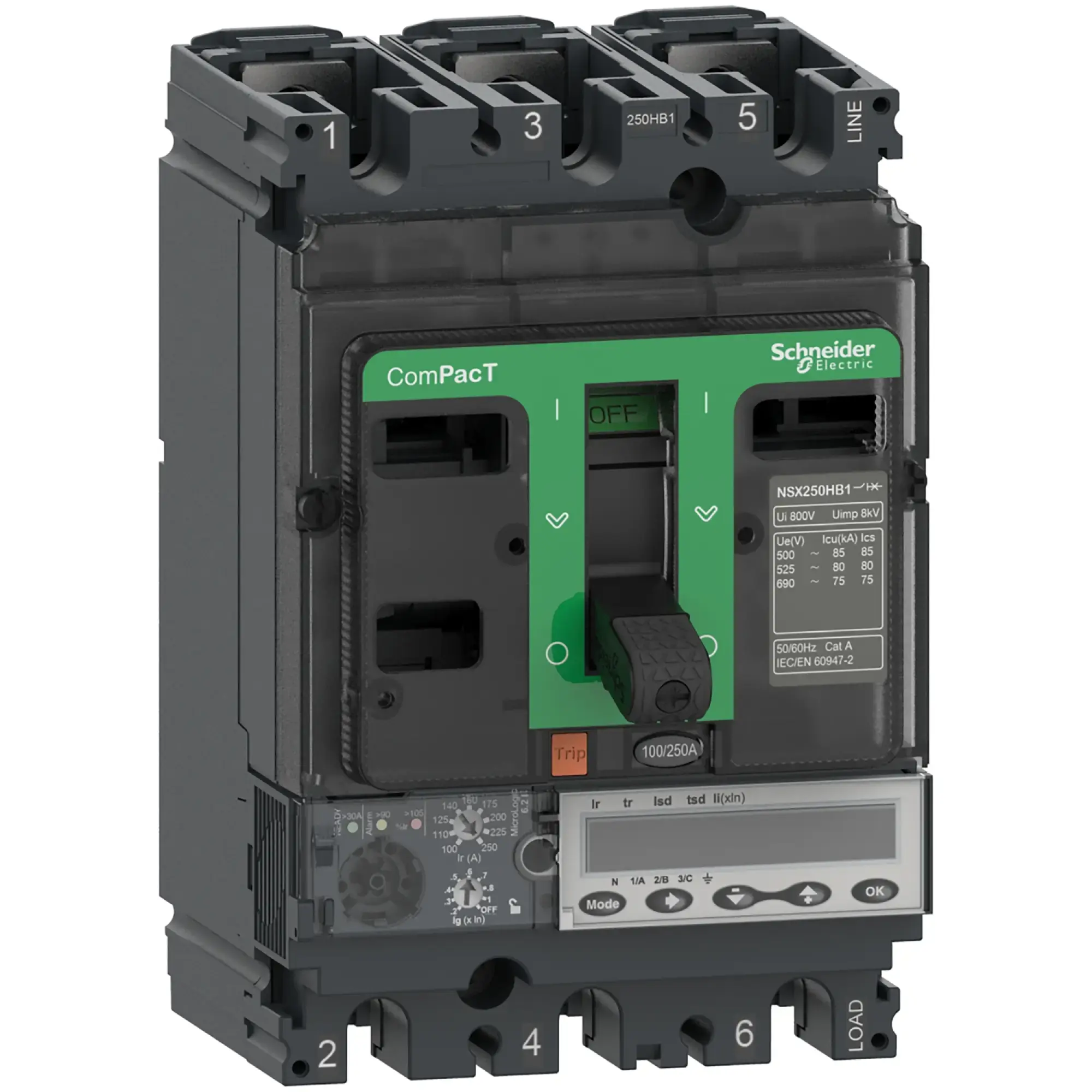Schneider Electric C10W36E040 Compact Power Circuit Breaker ComPacT NSX100HB2 with Micrologic 6.2 E 3P3D 40A, 100kA/690V AC (img_002) Schneider Electric C10W36E040 Compact Power Circuit Breaker ComPacT NSX100HB2 with Micrologic 6.2 E 3P3D 40A, 100kA/690V AC (img_002)