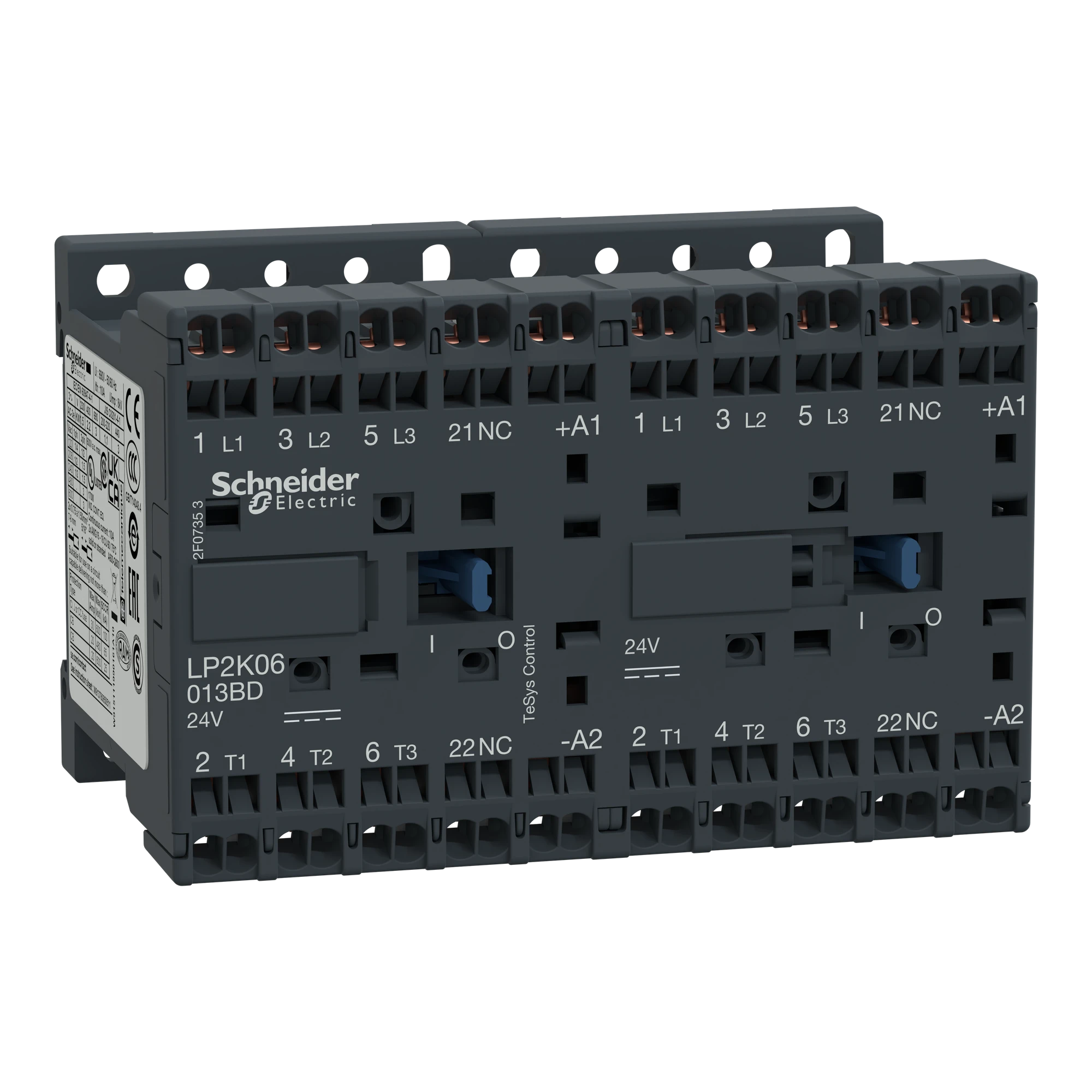 Schneider Electric LP2K06013BD Reversing contactor combination, 3p+1NC, 2.2kW/400V/AC3, 6A, 24VDC (img_001) Schneider Electric LP2K06013BD Reversing contactor combination, 3p+1NC, 2.2kW/400V/AC3, 6A, 24VDC (img_001)