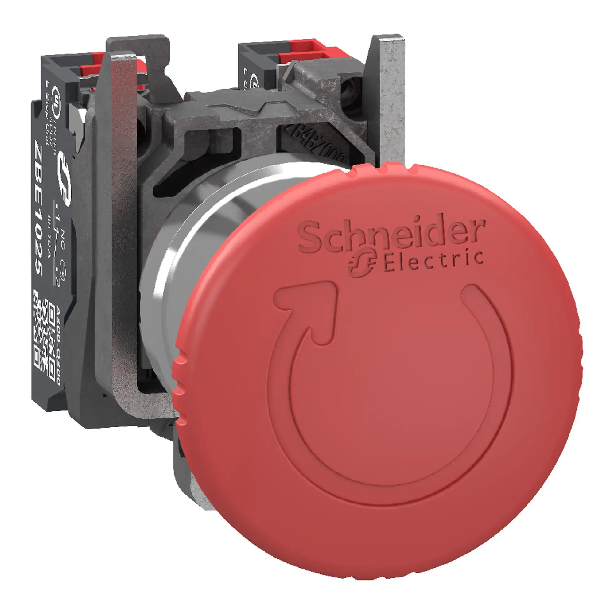 Schneider Electric XB4BS84445 Not-Aus/Not-Halt-Schalter, Harmony XB4, Metall, 22mm, rot, Pilz 40mm, Drehentriegelung, 2Ö, Push-In (img_001)