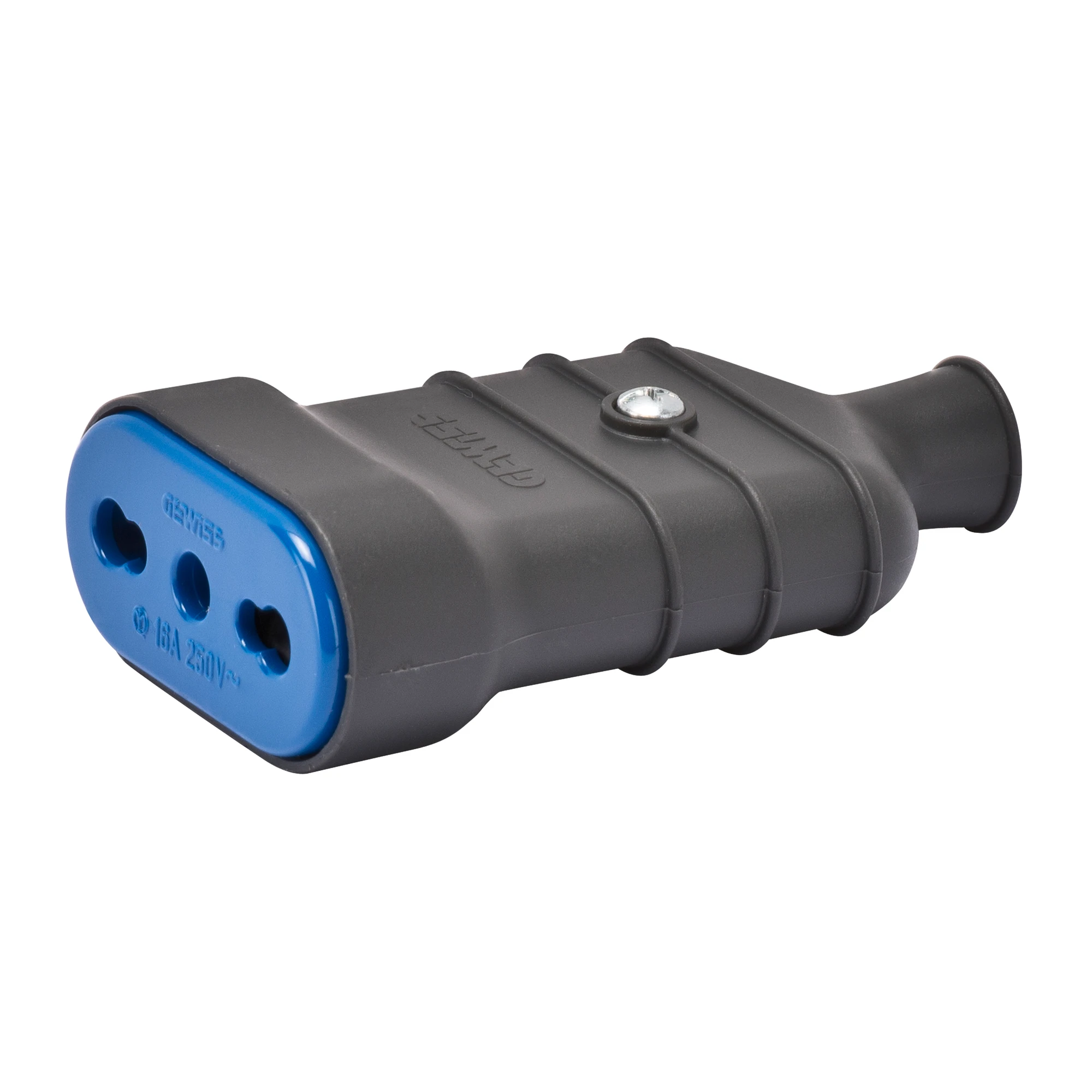 GEWISS GW28206 PORTABLE SOCKET-OUTLET - ITALIAN STANDARD - 2P+E 10/16A 250V ac - TYPE P17 DUAL AMPERAGE - SLATE (img_001)