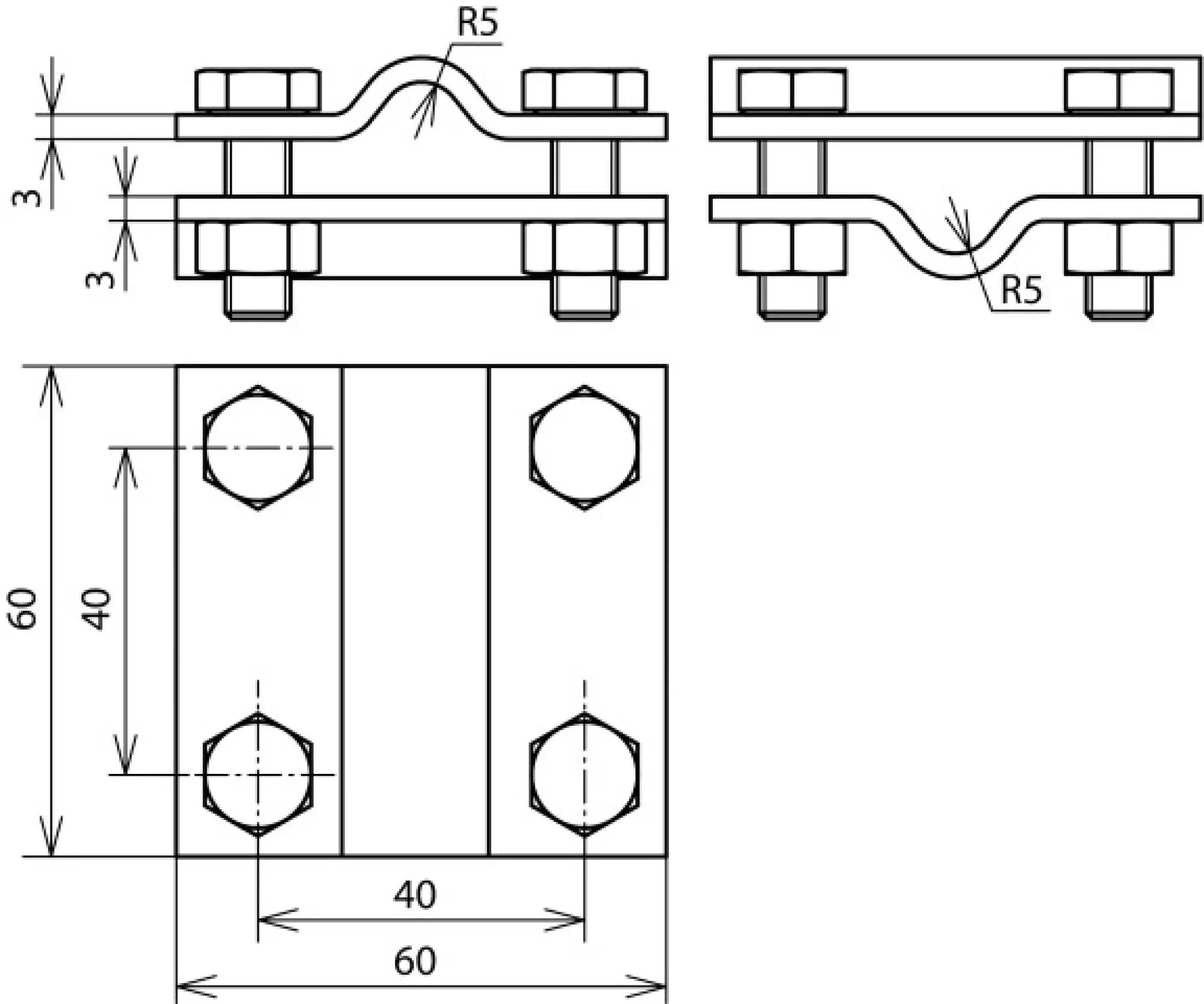 Dehn 318219 Cross unit StSt(V4A) f.2x Rd 8-10mm Dim. 60x60mm without intermediate plate (img_002)