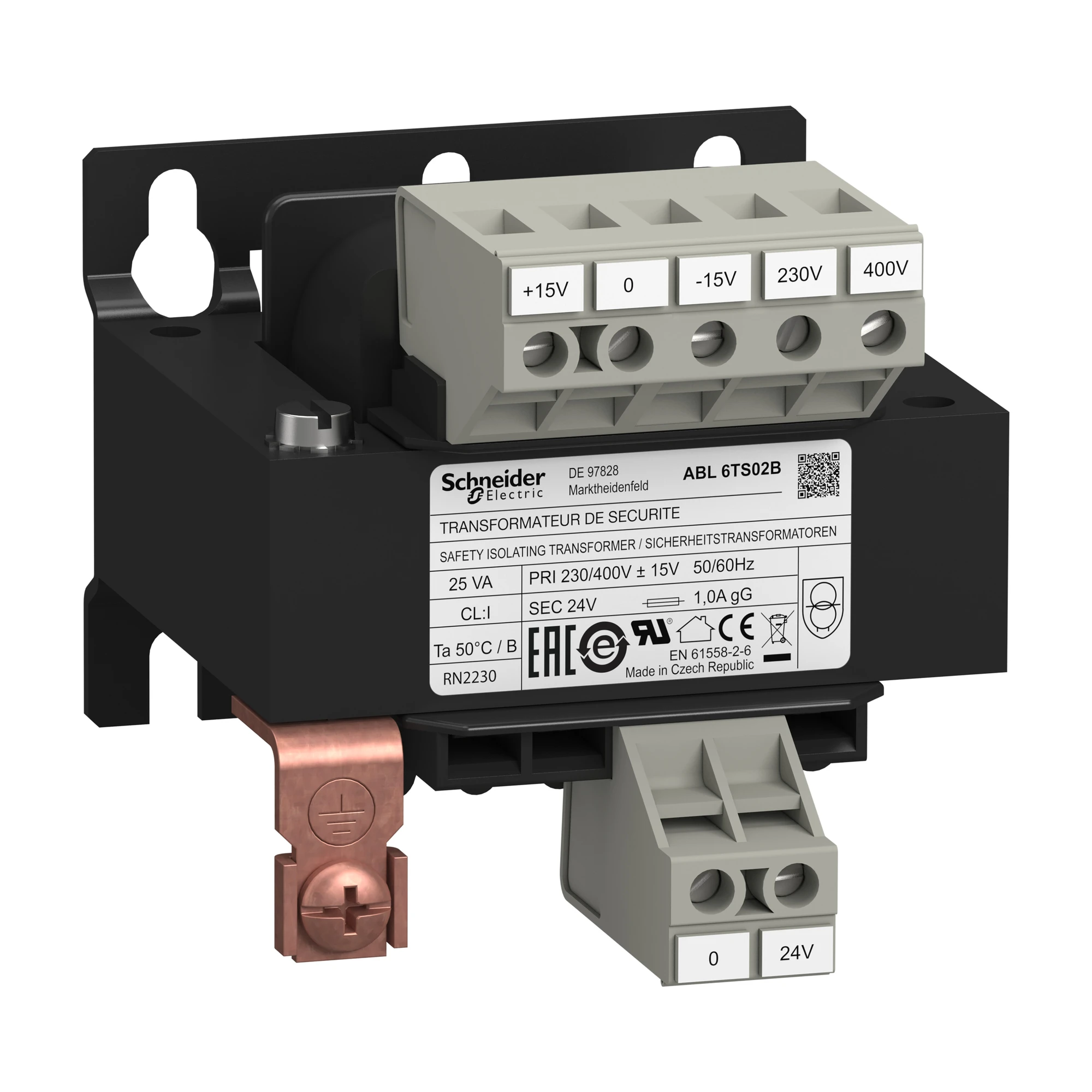 Schneider Electric ABL6TS02B Safety Isolation Transformer, Modicon ABL6, Input 230/400V AC, Output 24V AC, 25VA (img_001)
