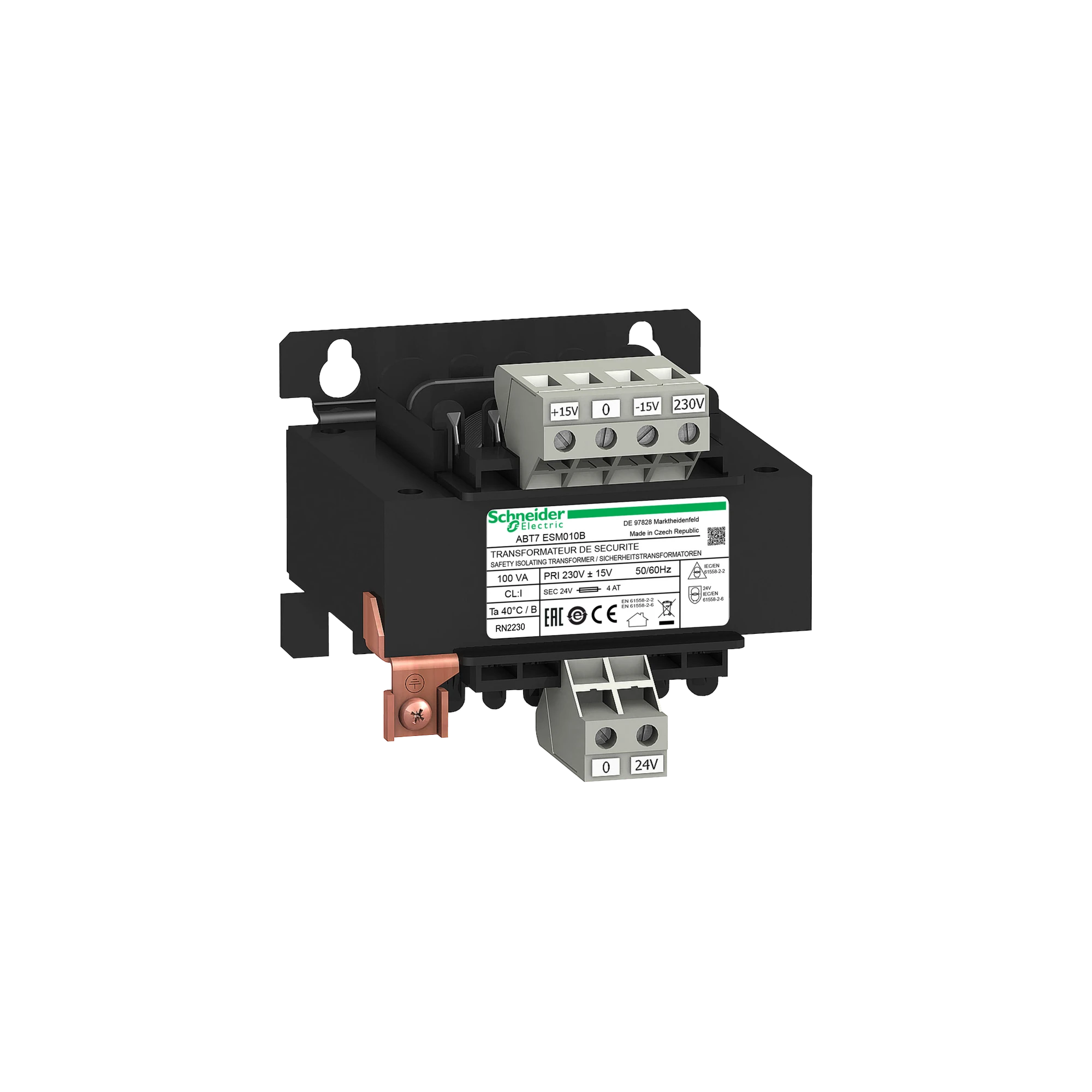 Schneider Electric ABT7ESM010B Safety isolation transformer, Modicon ABT7, Input 230V AC, Output 24V AC, 100VA (img_001)