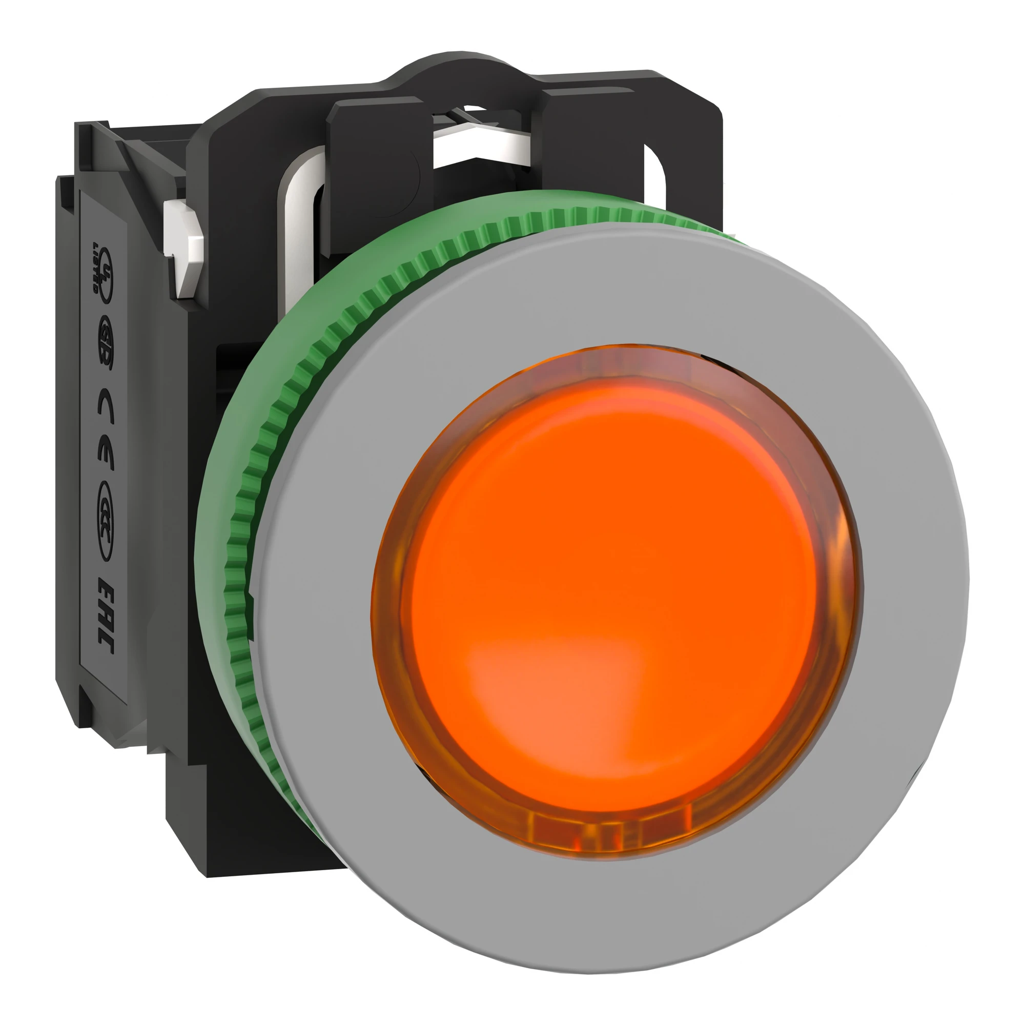 Schneider Electric XB5FW35G5C0 Illuminated Push-button, Harmony XB5F, Plastic, Antimicrobial, Orange, 30mm, Universal LED, 1NO + 1NC, 110-120V AC (img_001)