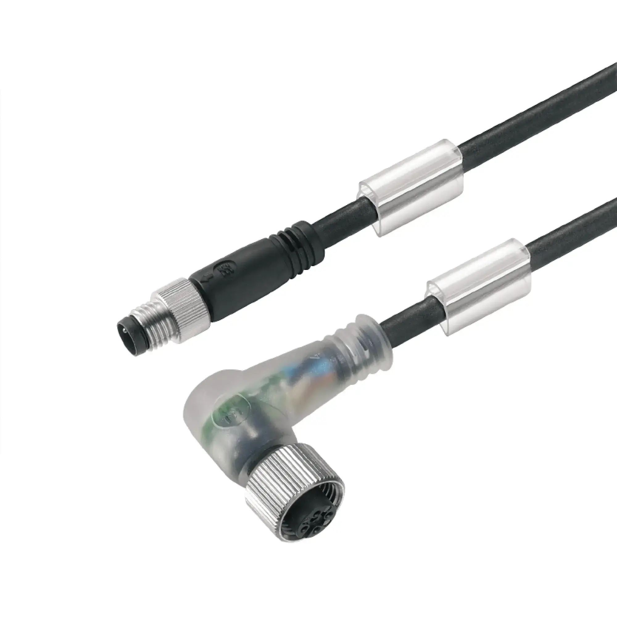 Weidmüller 1026210030 Sensor-actuator Cable (assembled), Connecting line, M8 / M12, Number of poles: 3, pin, straight - socket, 90°, LED: Yes, Cable length: 0.3 m, Shielded (img_001)