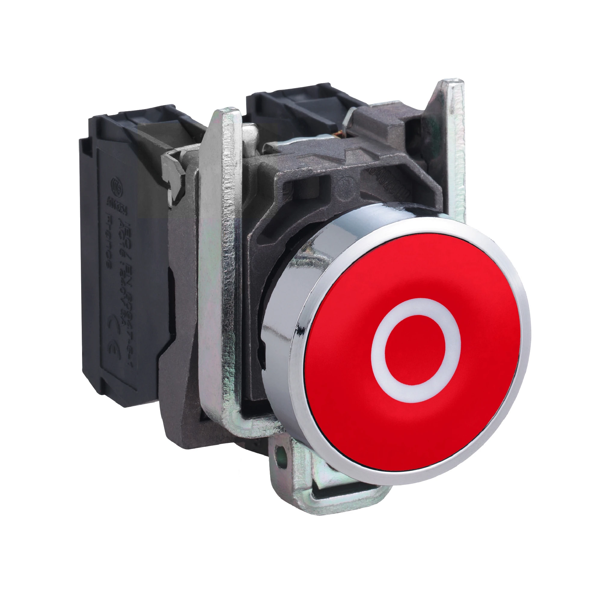 Schneider Electric XB4BA4322 Push button, Harmony XB4, metal, 22mm, red, labeled O, momentary, screw terminal, 1NO (img_001)