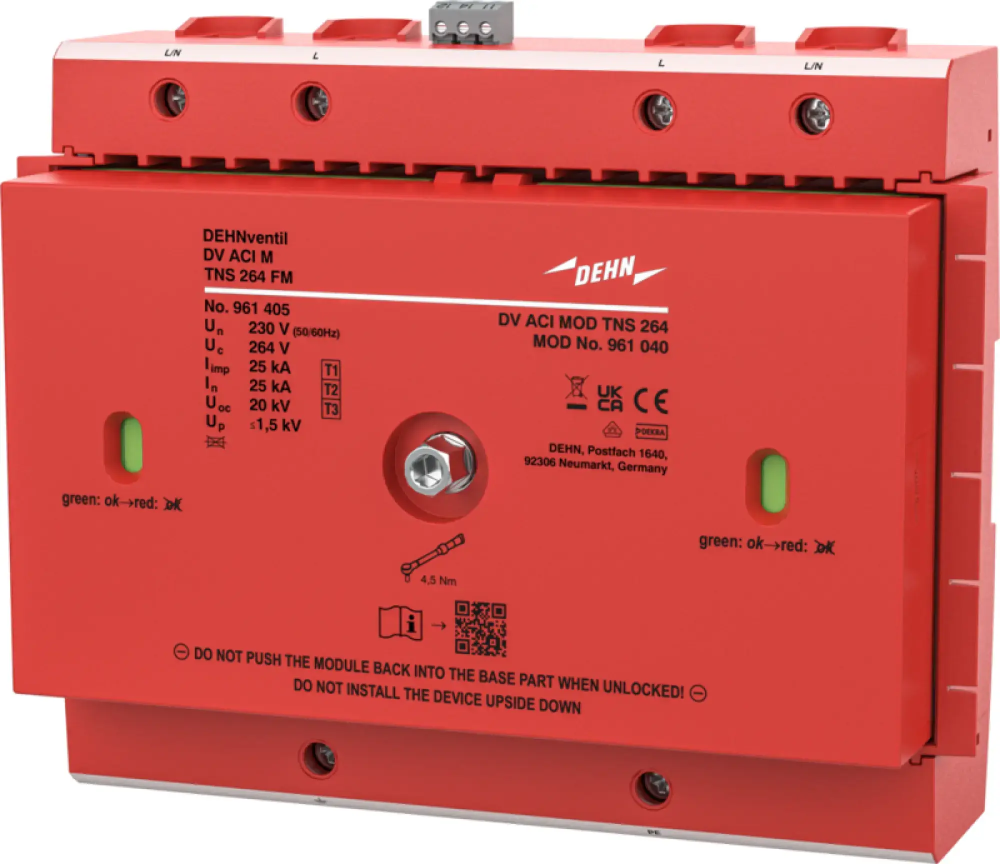 Dehn 961405 Type 1+2+3 comb. arrester DEHNventil ACI 4-pole f. TN-S sys. w. remote monitoring (img_001) Dehn 961405 Type 1+2+3 comb. arrester DEHNventil ACI 4-pole f. TN-S sys. w. remote monitoring (img_001)