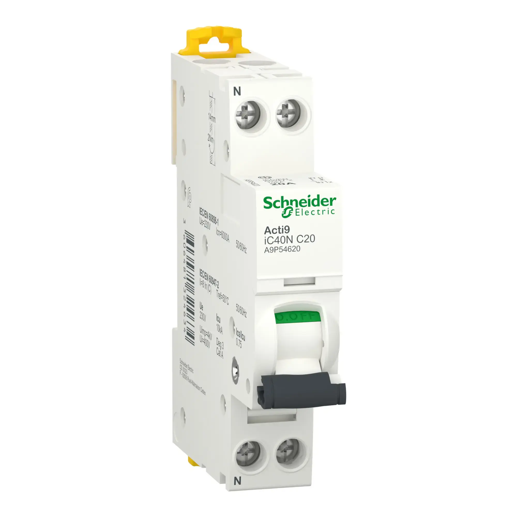 Schneider Electric A9P54620 Acti9 iC40N - Circuit Breaker - 1P+N - 20A - C Curve - 6kA/10kA (img_002)