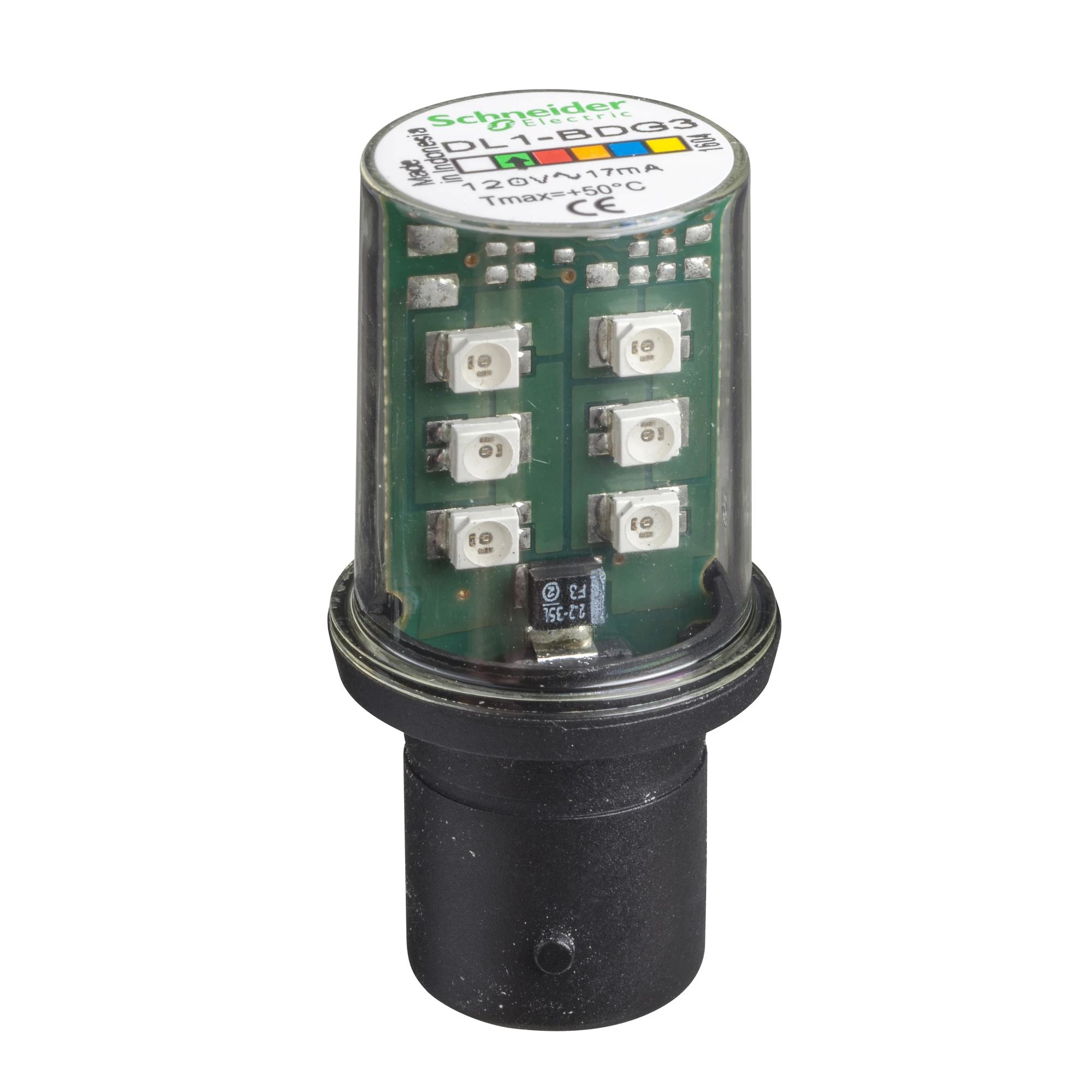 Schneider Electric DL1BDG3 LED lamp, green for command and signaling devices, BA 15d, 120V (img_001)