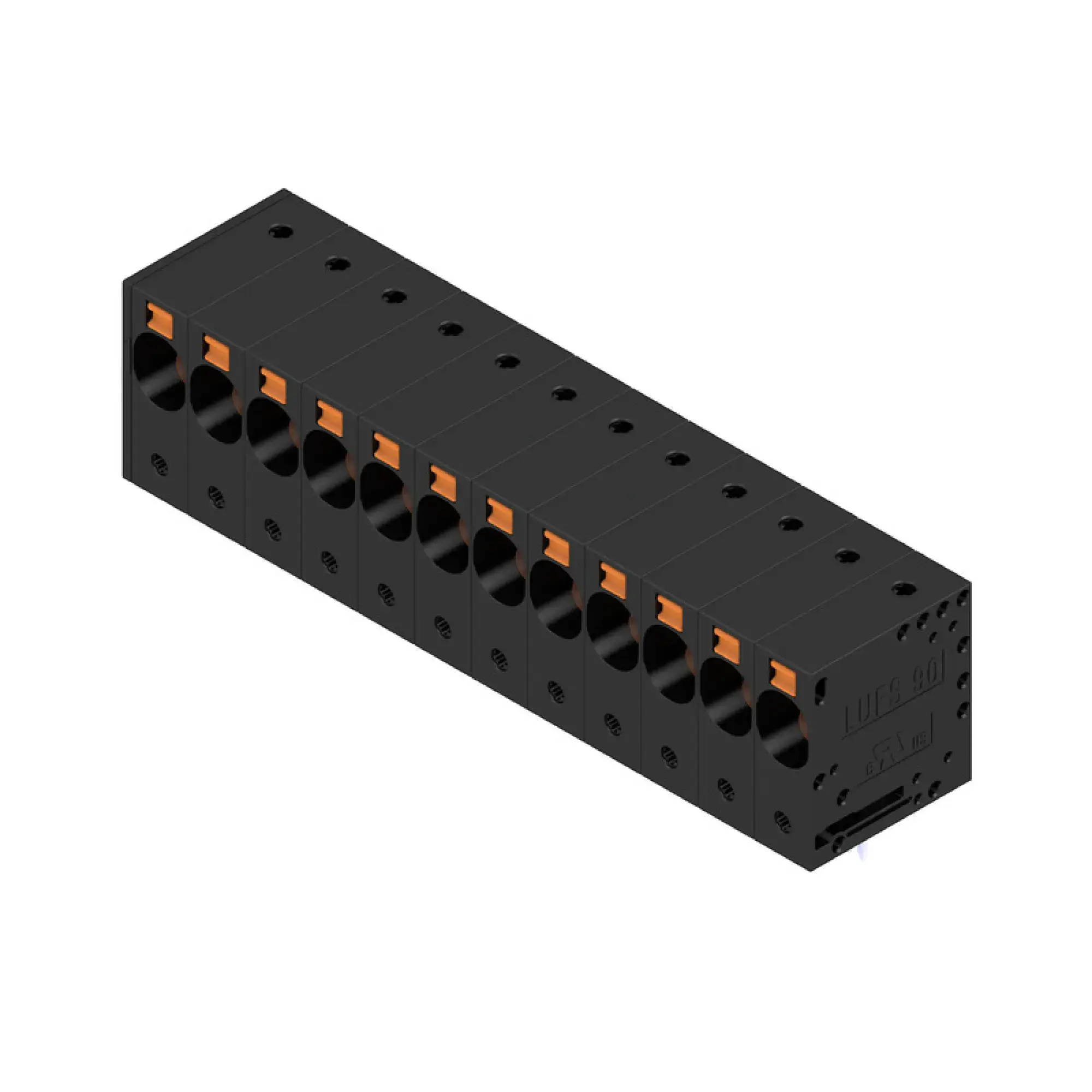 Weidmüller 2500550000 PCB terminal, 1000 V, 101 A, Pitch in mm: 10.00, 16 mm², Number of poles: 12, PUSH IN without actuator, THT solder connection, 90°, Box (img_001)