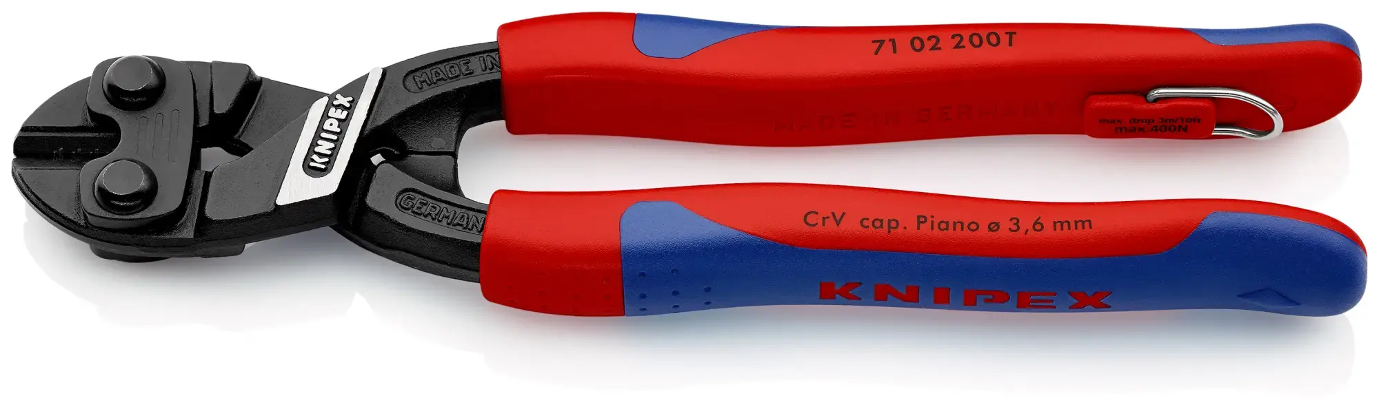 Knipex 71 02 200 T BK CoBolt® Cortabulones compacto con fundas esbeltas en dos componentes, con anilla de fijación integrada para colocar un dispositivo de protección anticaídas negro atramentado 200 mm (img_001)