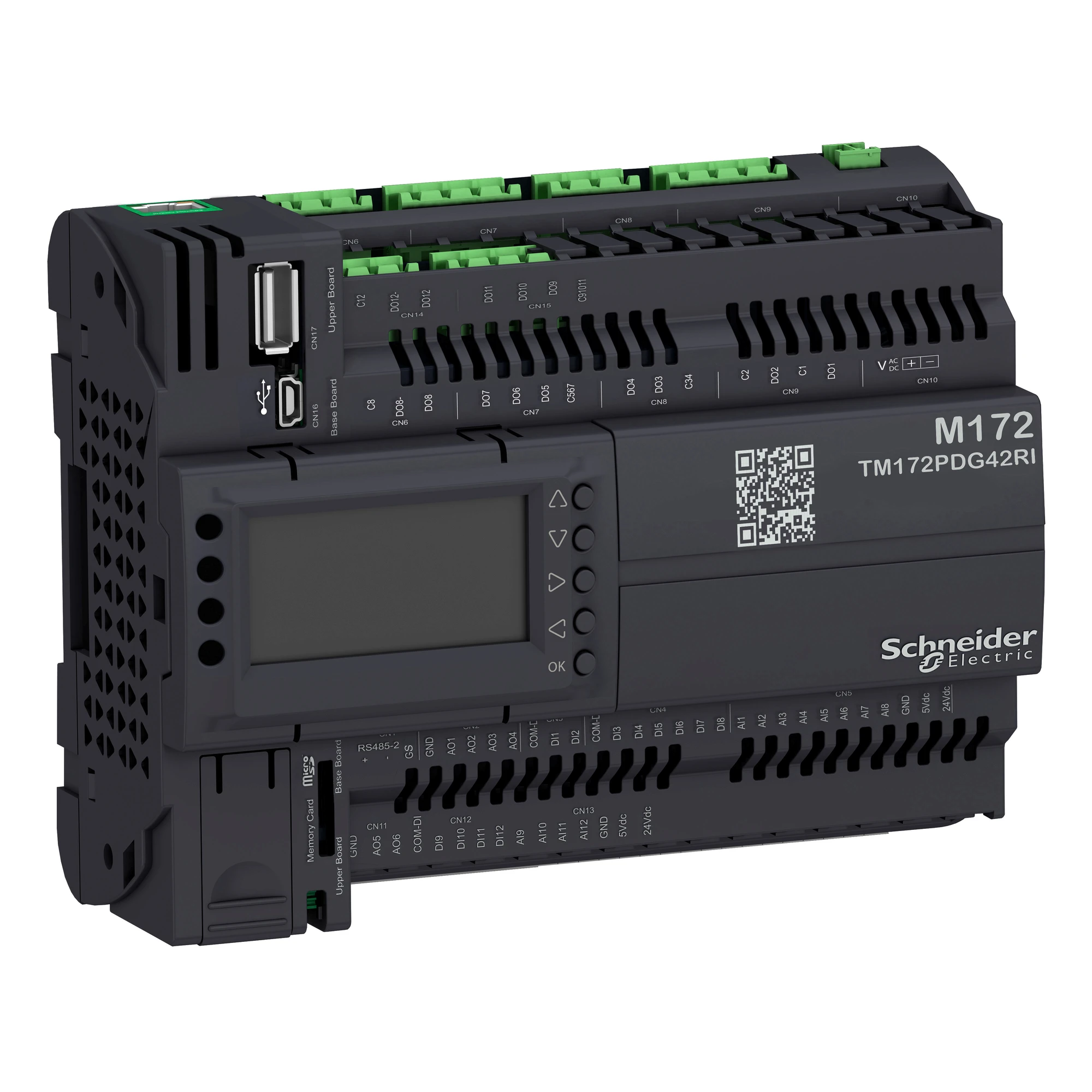 Schneider Electric TM172PDG42RI PLC Control, Modicon M172 Performance, Display, 42 I/O, Ethernet, Modbus, BACnet, Webvisu, 24 VAC/DC, insulated (img_001)