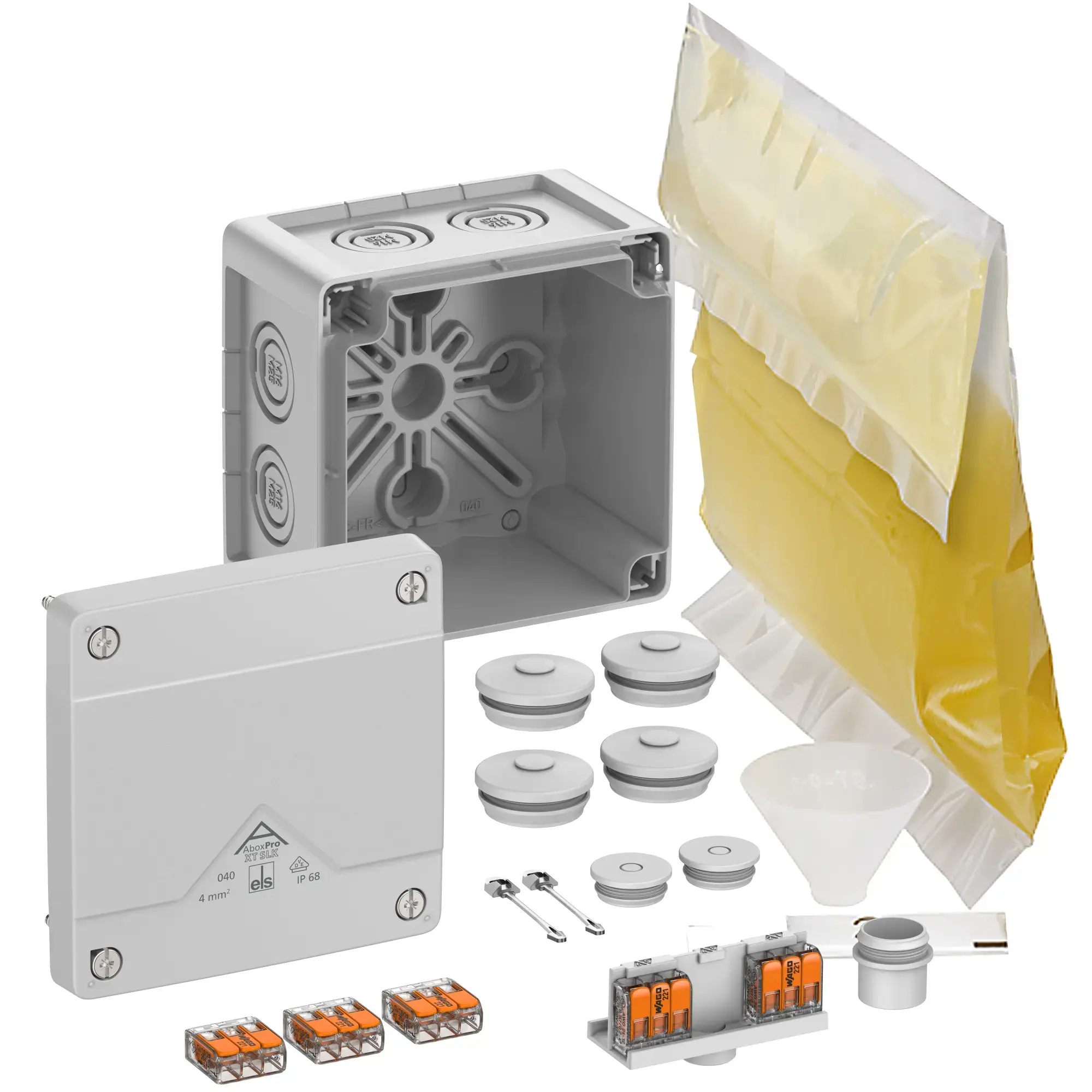 Spelsberg 40446001 Junction box, Type of protection IP68, max. 4², Impact strength IK09, Protection class II, Ui 450V AC, Ui 450V DC, VDE, Halogen free (img_001)