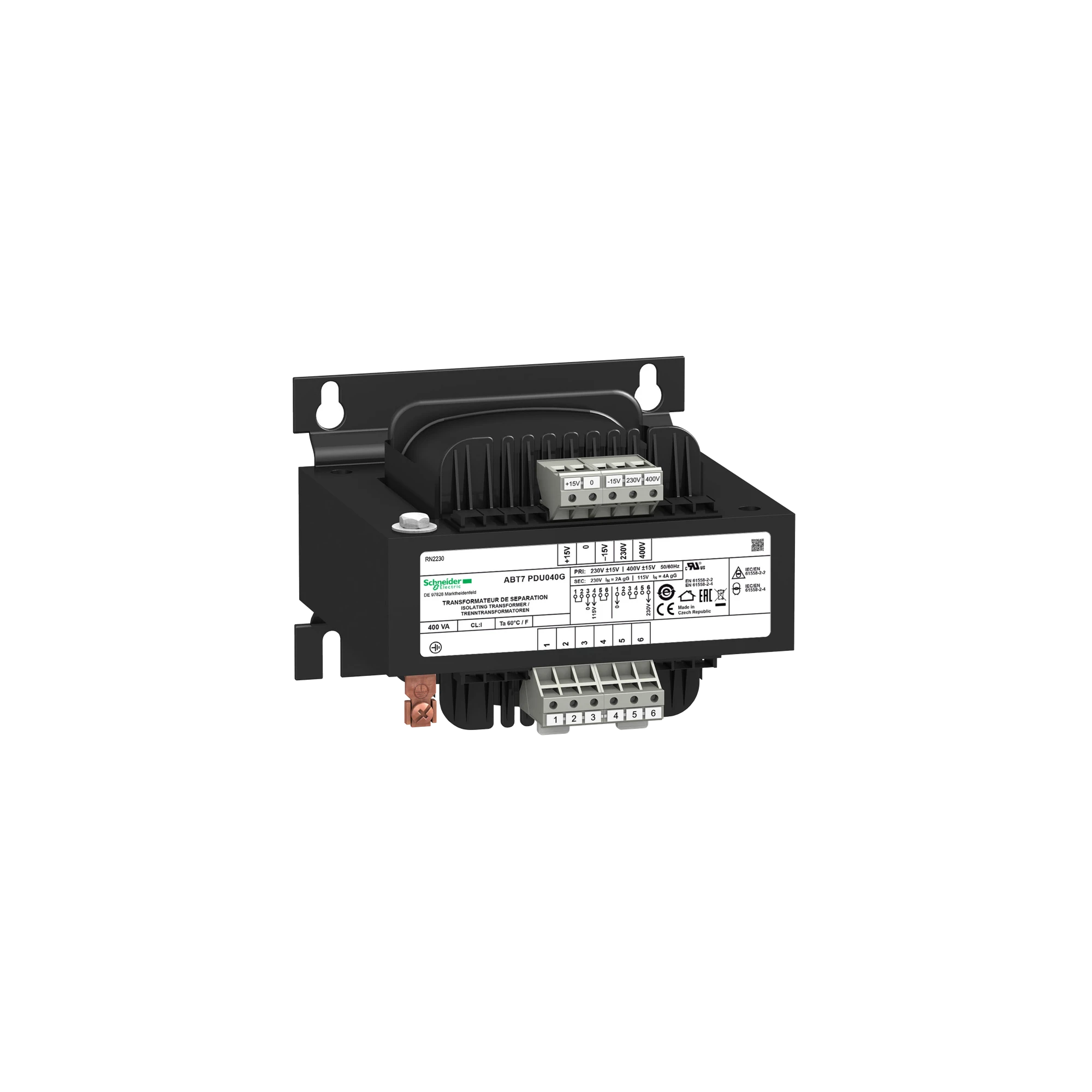 Schneider Electric ABT7PDU040G Safety isolation transformer, Modicon ABT7, input 230/400V AC, output 2x 115V AC, 400VA (img_001) Schneider Electric ABT7PDU040G Safety isolation transformer, Modicon ABT7, input 230/400V AC, output 2x 115V AC, 400VA (img_001)