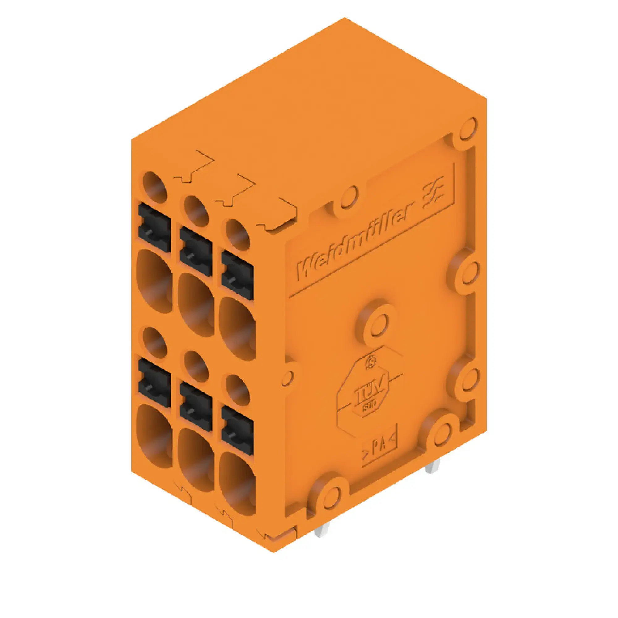 Weidmüller 2000950000 PCB terminal, 200 V, 17.5 A, Pitch in mm: 3.50, 1.5 mm², Number of poles: 6, PUSH IN with actuator, THT solder connection, 90°, Box (img_001)