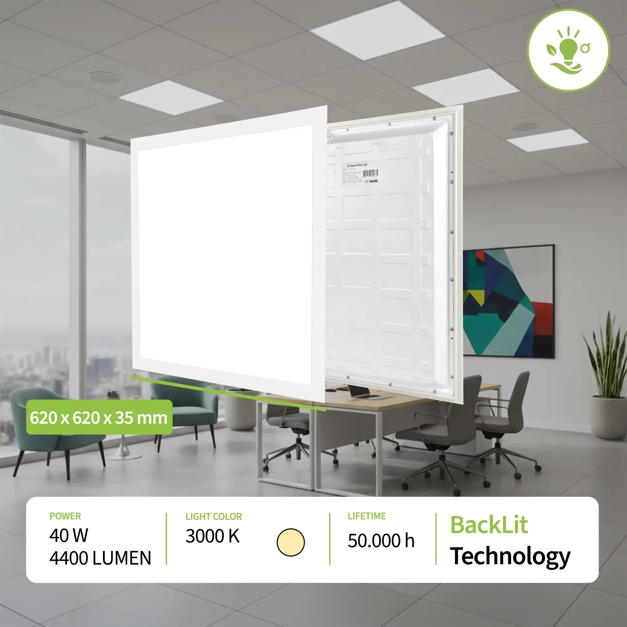 WSU Lights WS000001517 LED Panel, 62x62, warm white 3000K, 40W, 4400lm, UGR WSU Lights WS000001517 LED Panel, 62x62, warm white 3000K, 40W, 4400lm, UGR