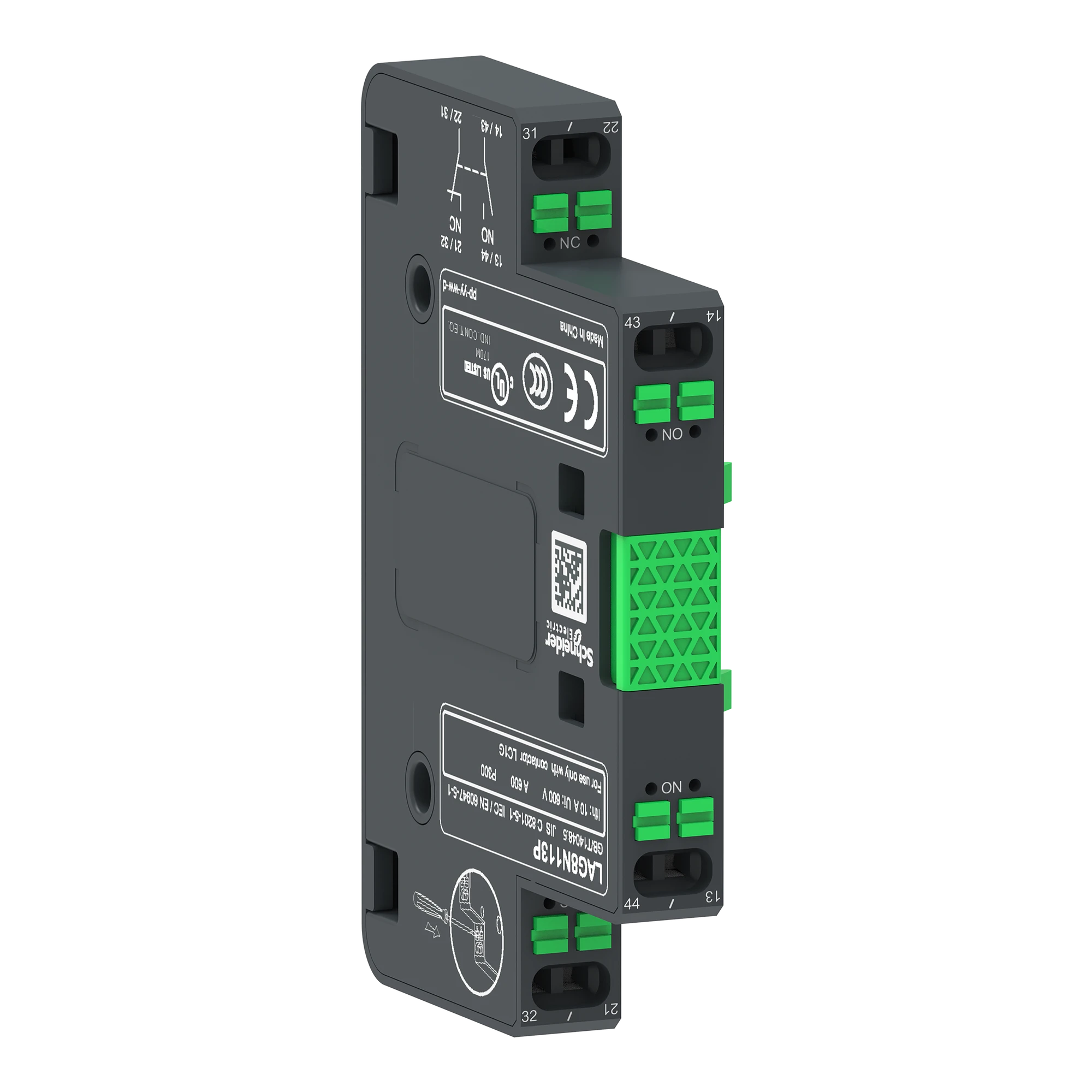 Schneider Electric LAG8N113P Auxiliary contact block 1st row - TeSys Giga contactor LC1G, 1NO+1NC, push-in terminals (img_001) Schneider Electric LAG8N113P Auxiliary contact block 1st row - TeSys Giga contactor LC1G, 1NO+1NC, push-in terminals (img_001)
