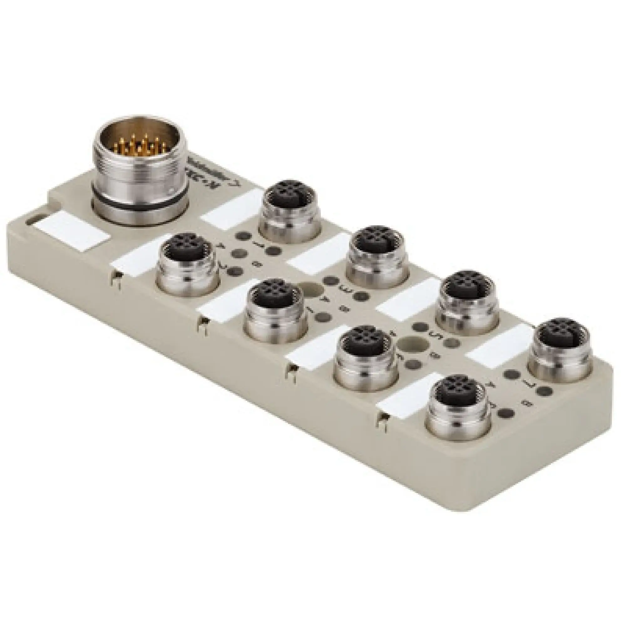 Weidmüller 1848040000 Sensor-actuator passive distributor (without cable), with M23 outlet, 19-pole, M12, 30 V, A-coded, LED: Yes, LED initiator: Yes, Wiring type: PNP (img_001)