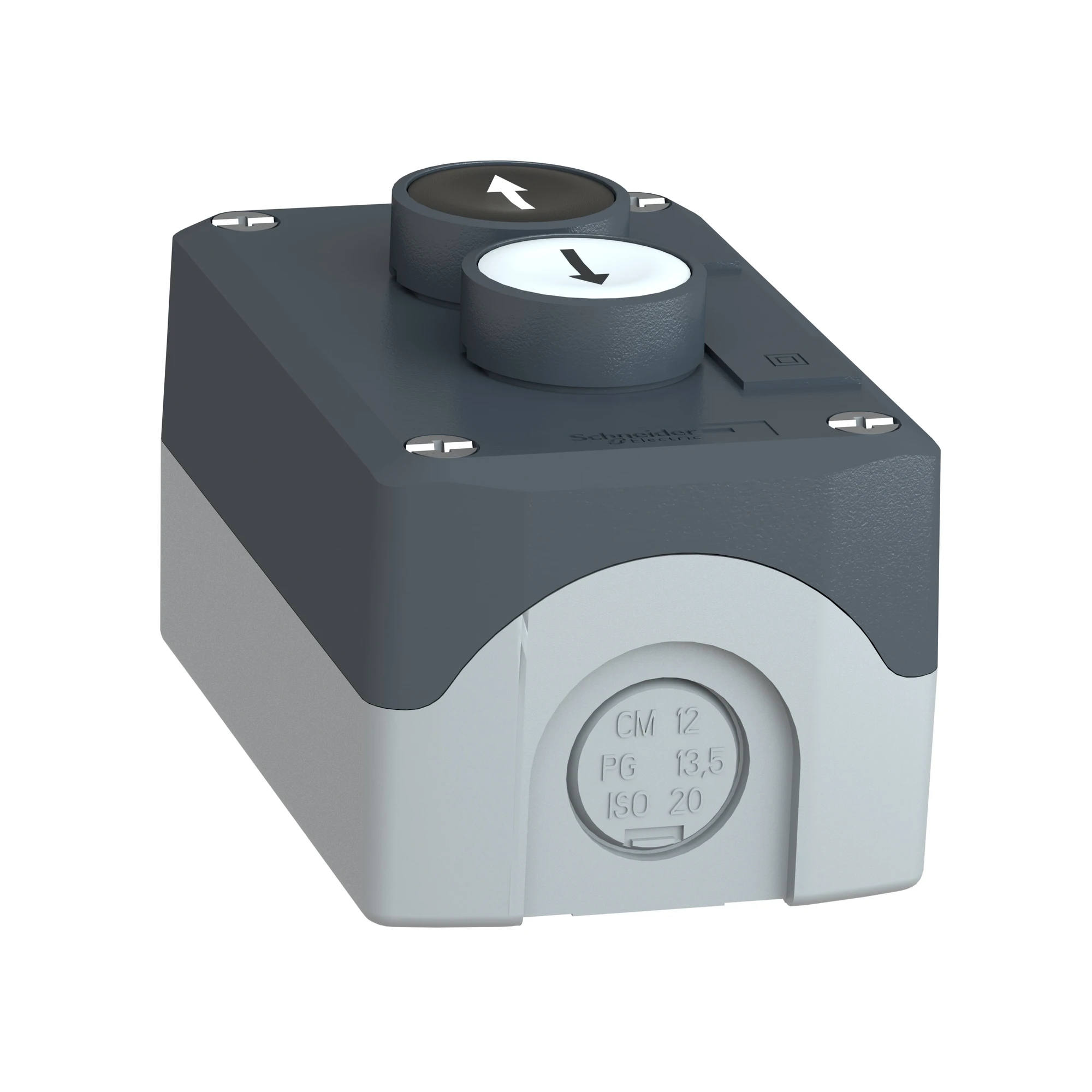 Schneider Electric XALD222E Surface mounting enclosure, Harmony XALD, plastic, dark grey, 2 push-buttons, white, black, arrows up-down, 22mm, 2NO+2NC (img_004) Schneider Electric XALD222E Surface mounting enclosure, Harmony XALD, plastic, dark grey, 2 push-buttons, white, black, arrows up-down, 22mm, 2NO+2NC (img_004)