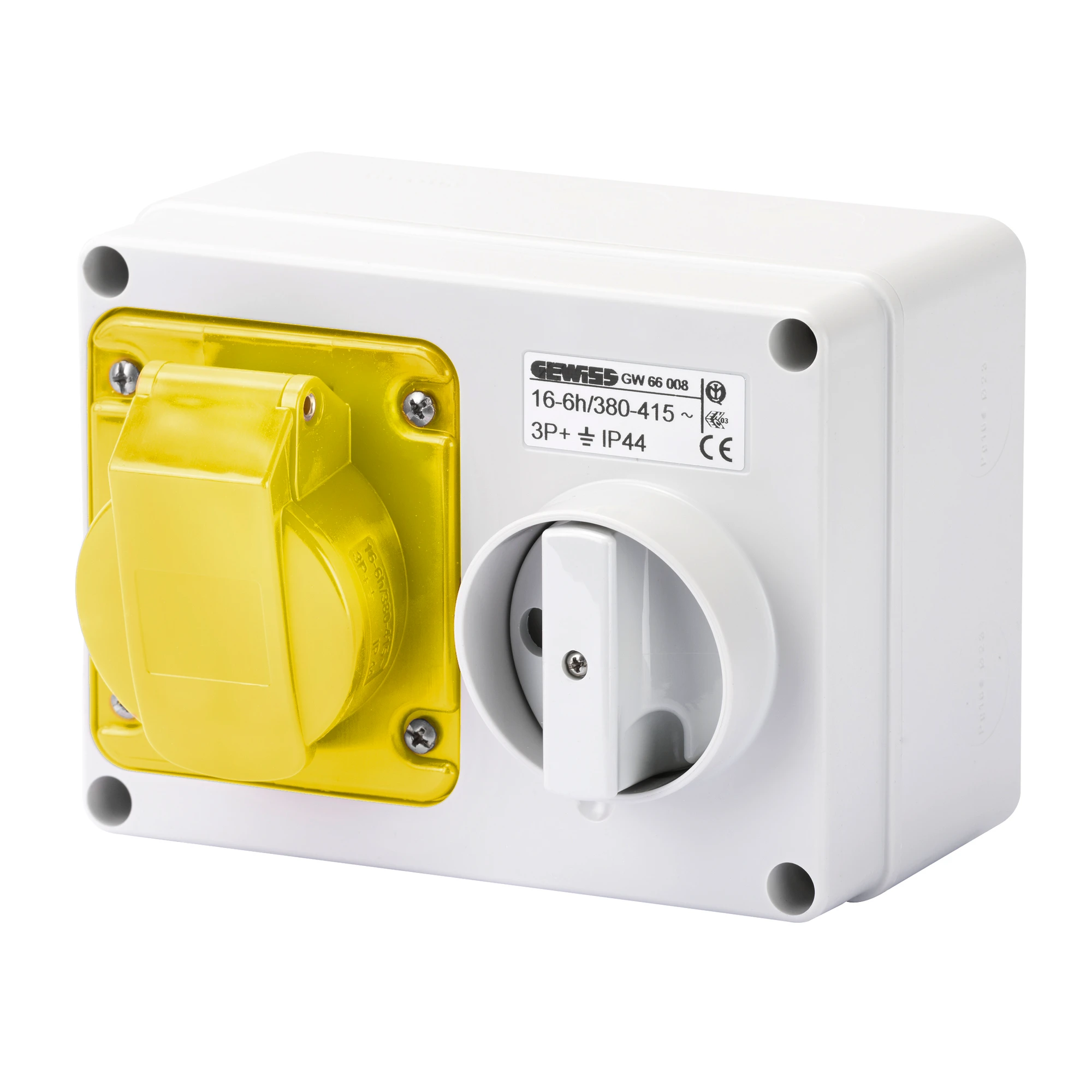 GEWISS GW66002 FIXED INTERLOCKED HORIZONTAL SOCKET-OUTLET - WITH BOTTOM - WITHOUT FUSE-HOLDER BASE - 3P+E 16A 100-130V - 50/60HZ 4H - IP44 (img_001)
