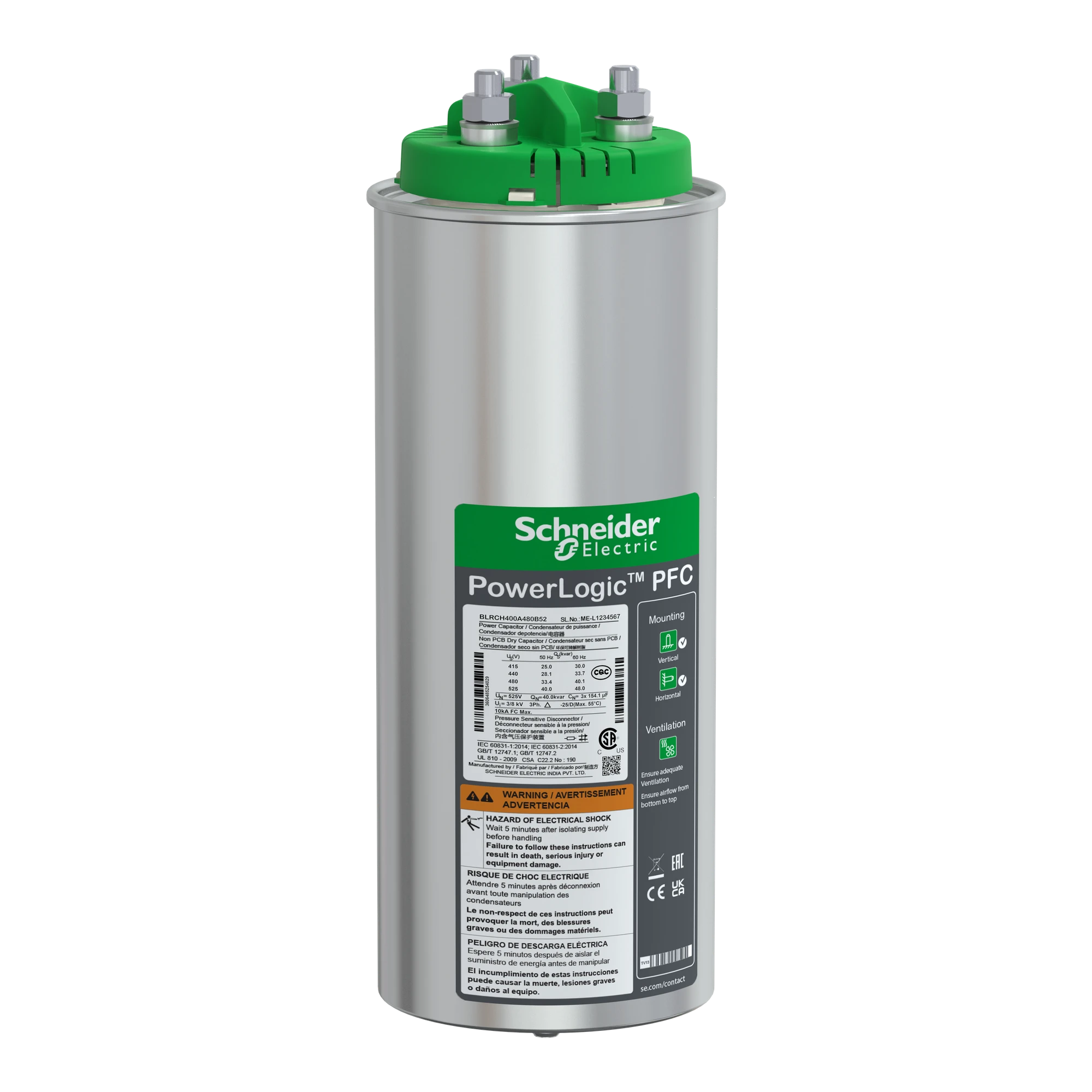 Schneider Electric BLRCH400A480B52 High-Performance Capacitor, PowerLogic PFC HD, 40/48kvar, 525V, 50/60Hz (img_001) Schneider Electric BLRCH400A480B52 High-Performance Capacitor, PowerLogic PFC HD, 40/48kvar, 525V, 50/60Hz (img_001)