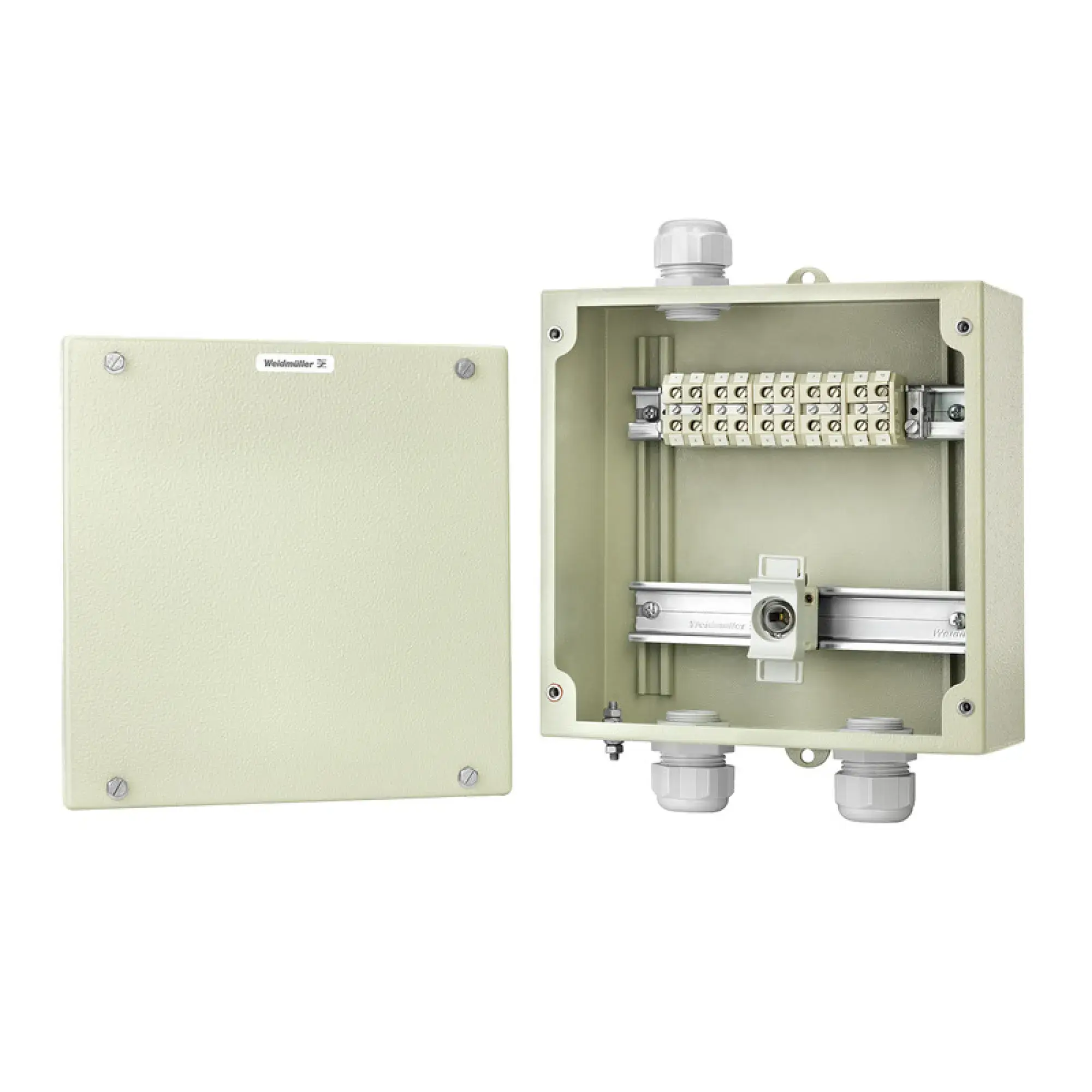 Weidmüller 8000052592 Ex metal housing, 250 x 250 x 120 mm, Powder-coated, Flange plate: No, M5 hexagonal screw with slot and 10mm distance across flats (img_001) Weidmüller 8000052592 Ex metal housing, 250 x 250 x 120 mm, Powder-coated, Flange plate: No, M5 hexagonal screw with slot and 10mm distance across flats (img_001)