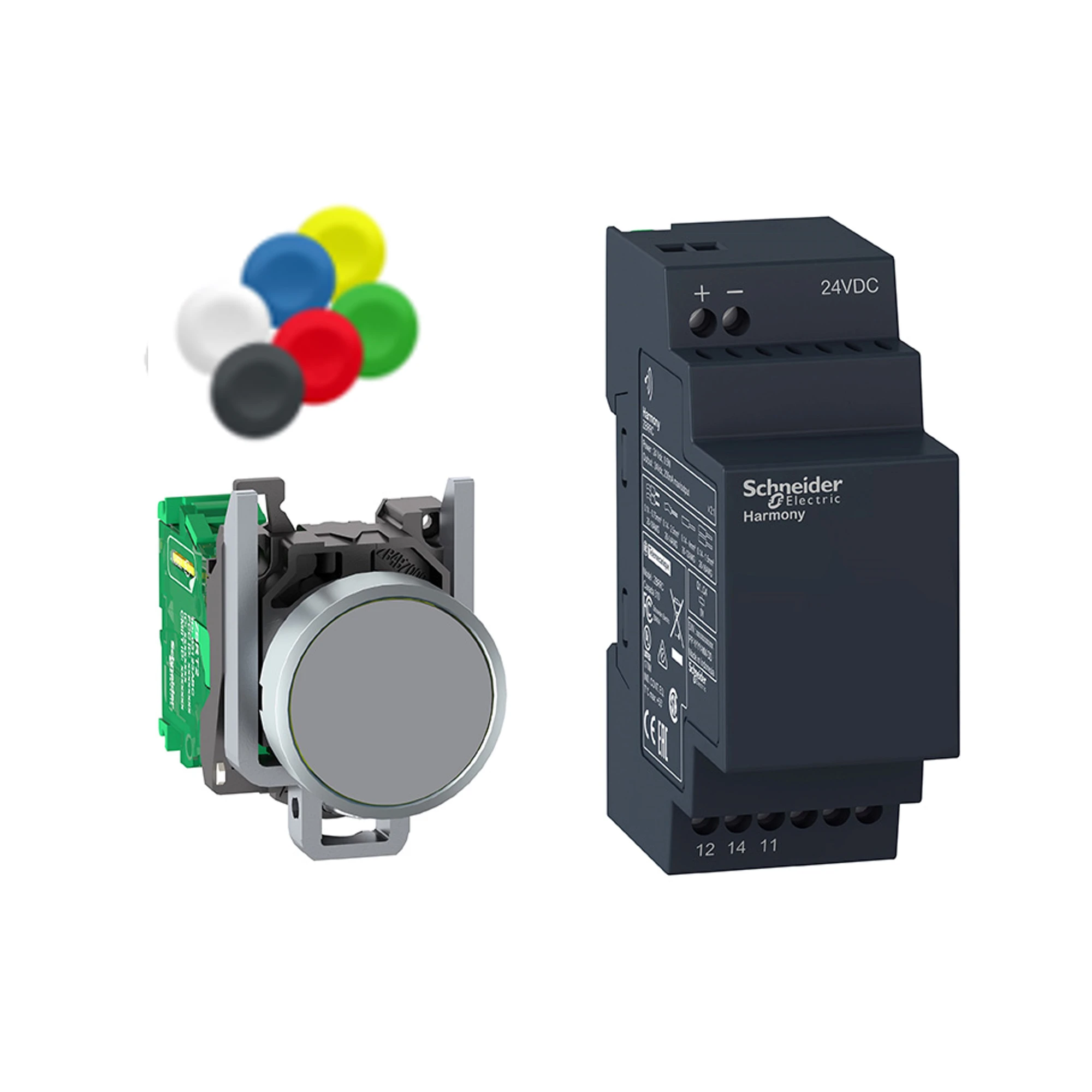 Schneider Electric XB4RFB01 Combo Pack, Wireless Pushbutton, Receiver, Non-programmable, Metal, Ø22mm, 24V DC, 10 Colored Cap Set (img_001) Schneider Electric XB4RFB01 Combo Pack, Wireless Pushbutton, Receiver, Non-programmable, Metal, Ø22mm, 24V DC, 10 Colored Cap Set (img_001)