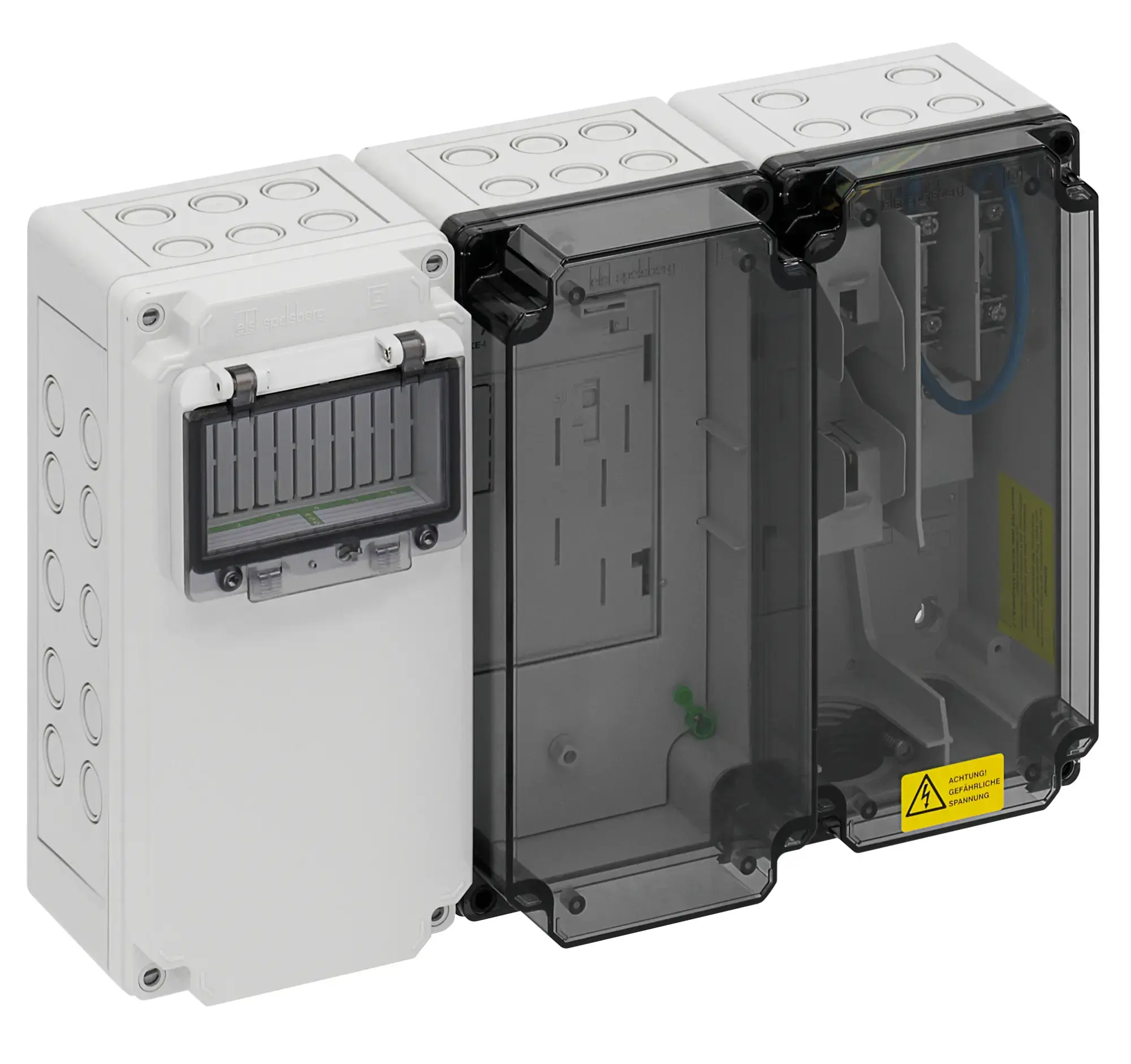 Spelsberg 75953001 Meter distribution, Type of protection IP54/IP65 , Impact strength IK07, Protection class II, Rated insulation voltage 400V AC, Halogen free (img_001)