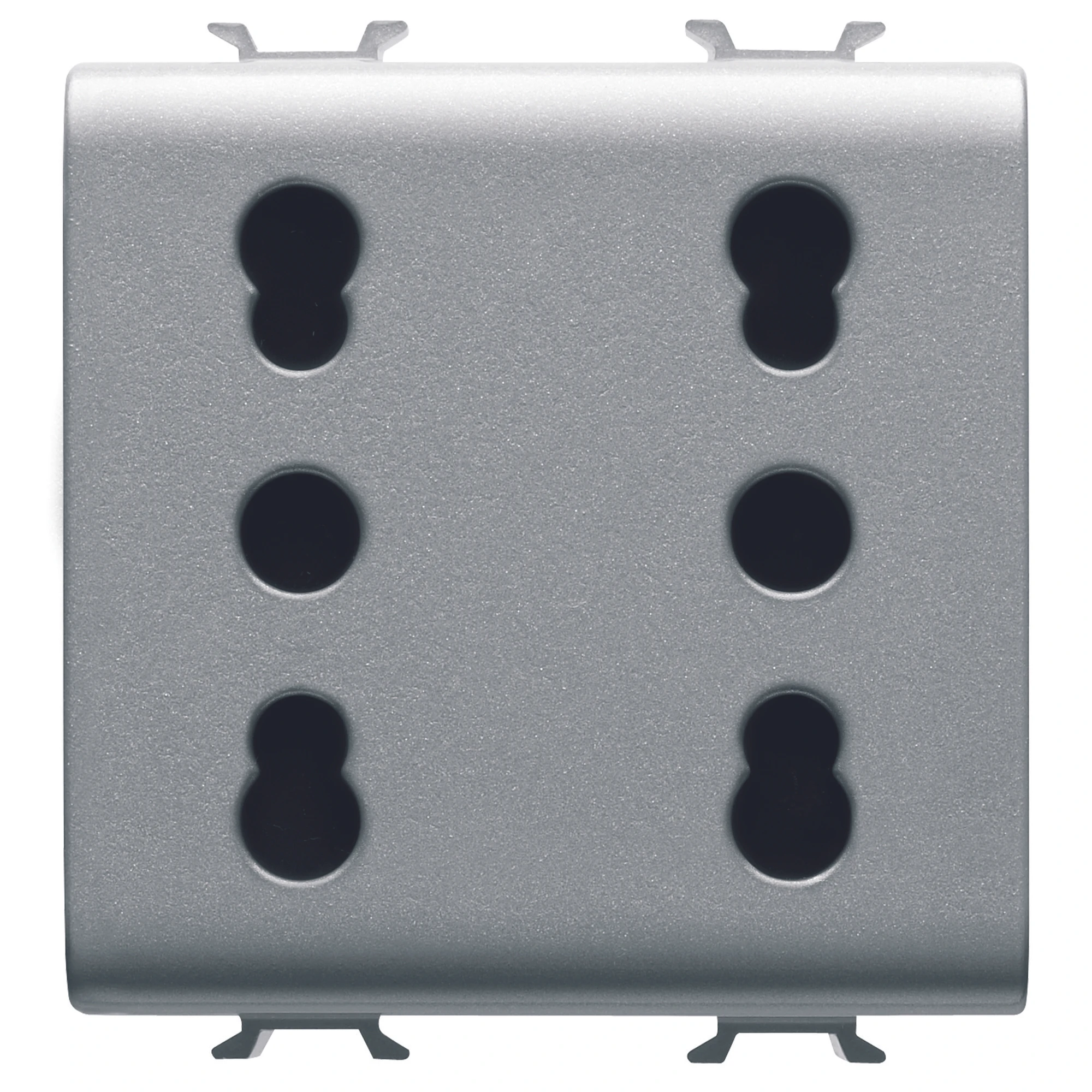GEWISS GW14208 ITALIAN STANDARD DOUBLE SOCKET-OUTLET 250V ac - 2X2P+E 16A DUAL AMPERAGE - P11-P17 - 2 MODULES - TITANIUM - CHORUSMART (img_001)