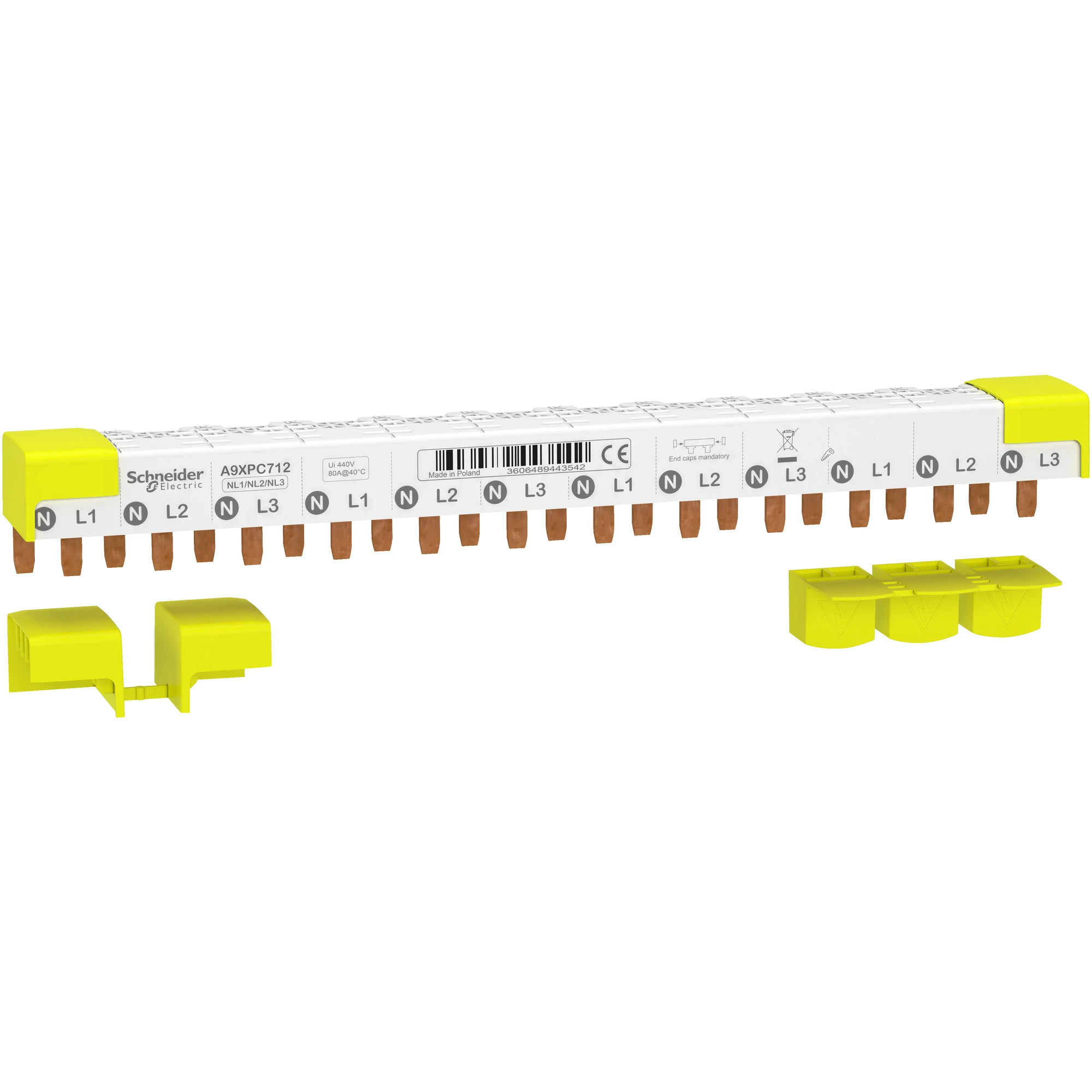 Schneider Electric A9XPC712 Acti9 busbar pin, 3P+N, 9mm pin spacing, 80A, 12 modules, 4 end caps (img_001) Schneider Electric A9XPC712 Acti9 busbar pin, 3P+N, 9mm pin spacing, 80A, 12 modules, 4 end caps (img_001)