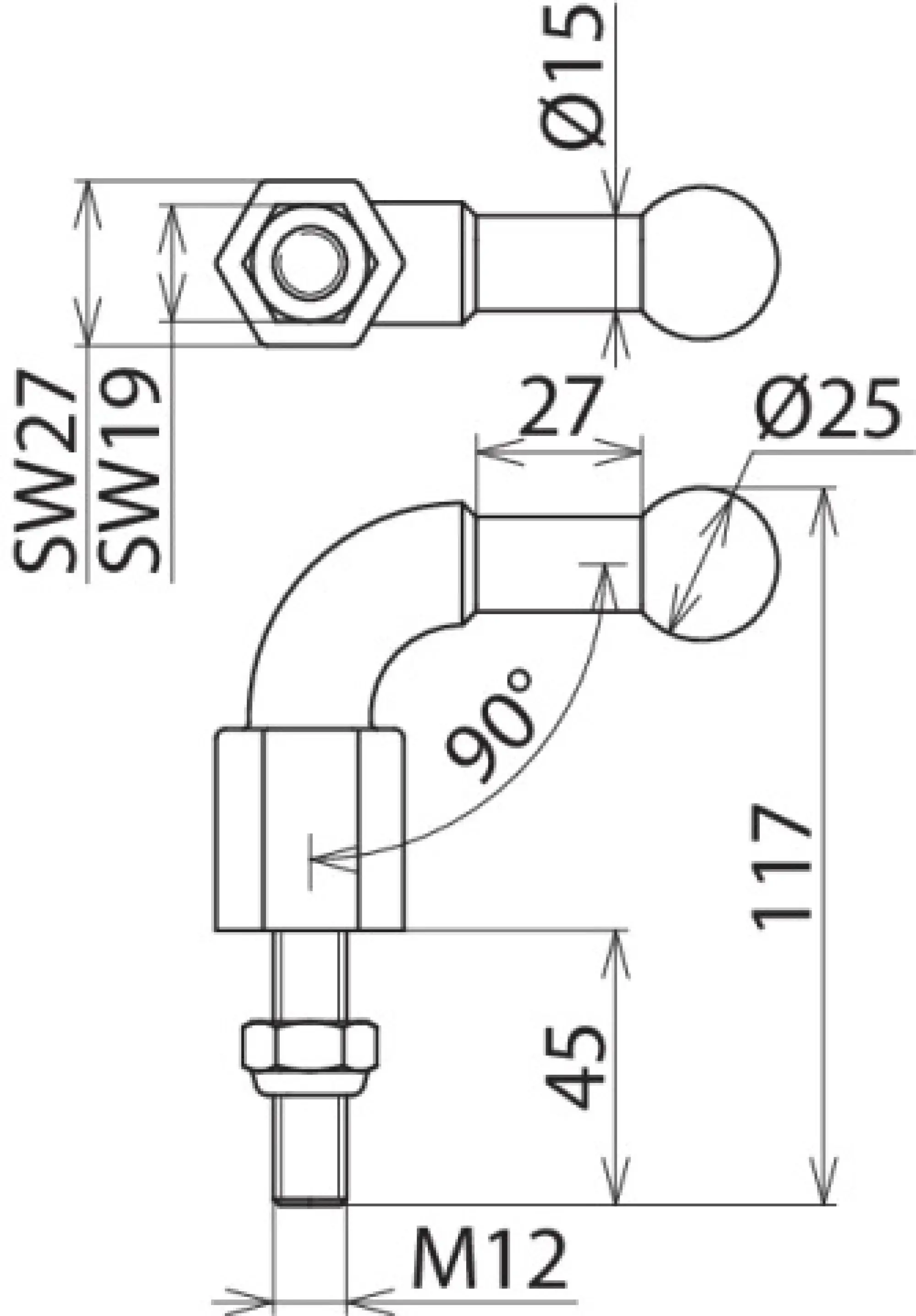Dehn 757245 Fixed ball point D=25mm, angled (90°) with threaded bolt and nut M12x45mm (img_002)