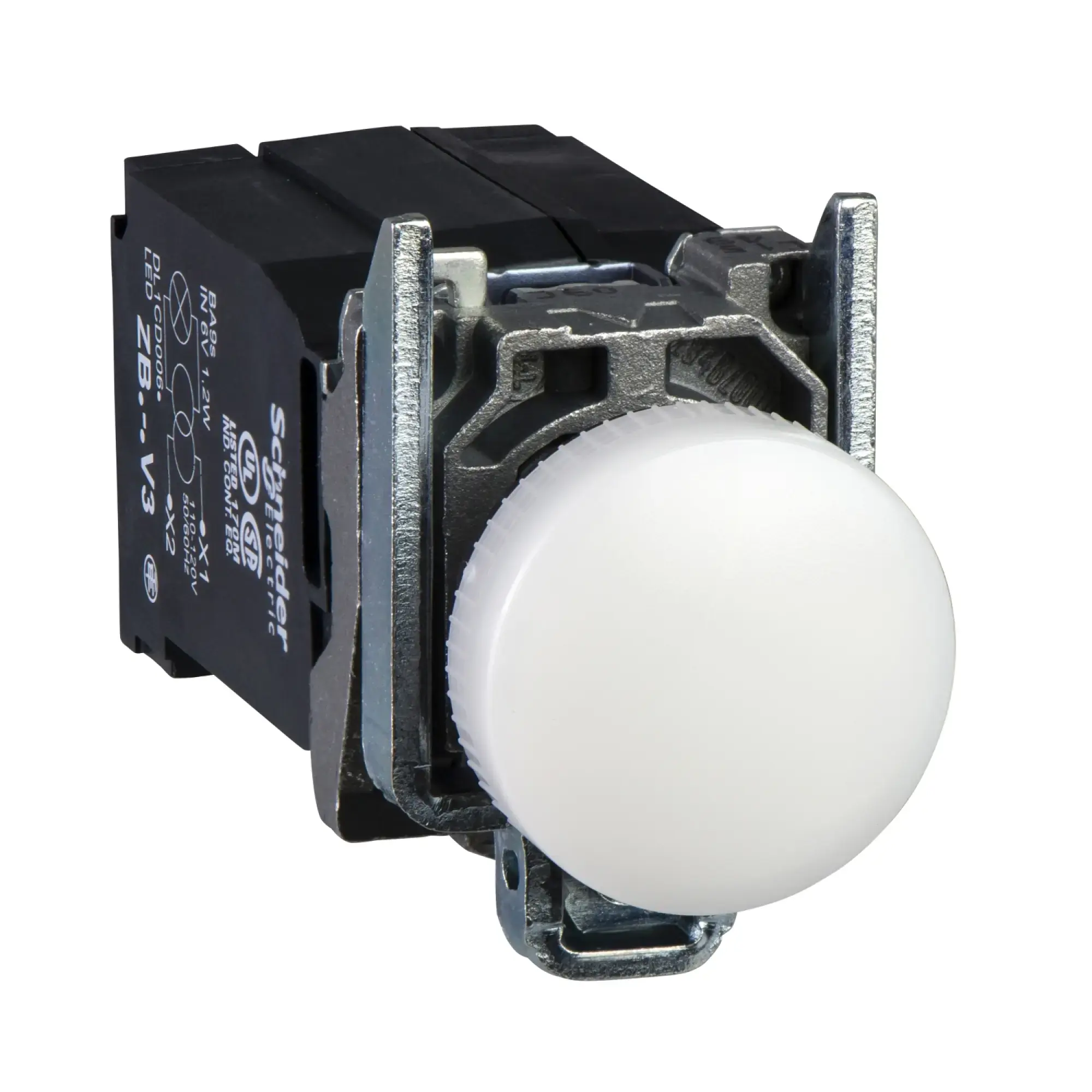 Schneider Electric XB4BV31 Pilot light, Harmony XB4, metal, 22mm, white, with transformer, incandescent lamp BA9s, smooth calotte, screw terminal, 120V AC (img_002)