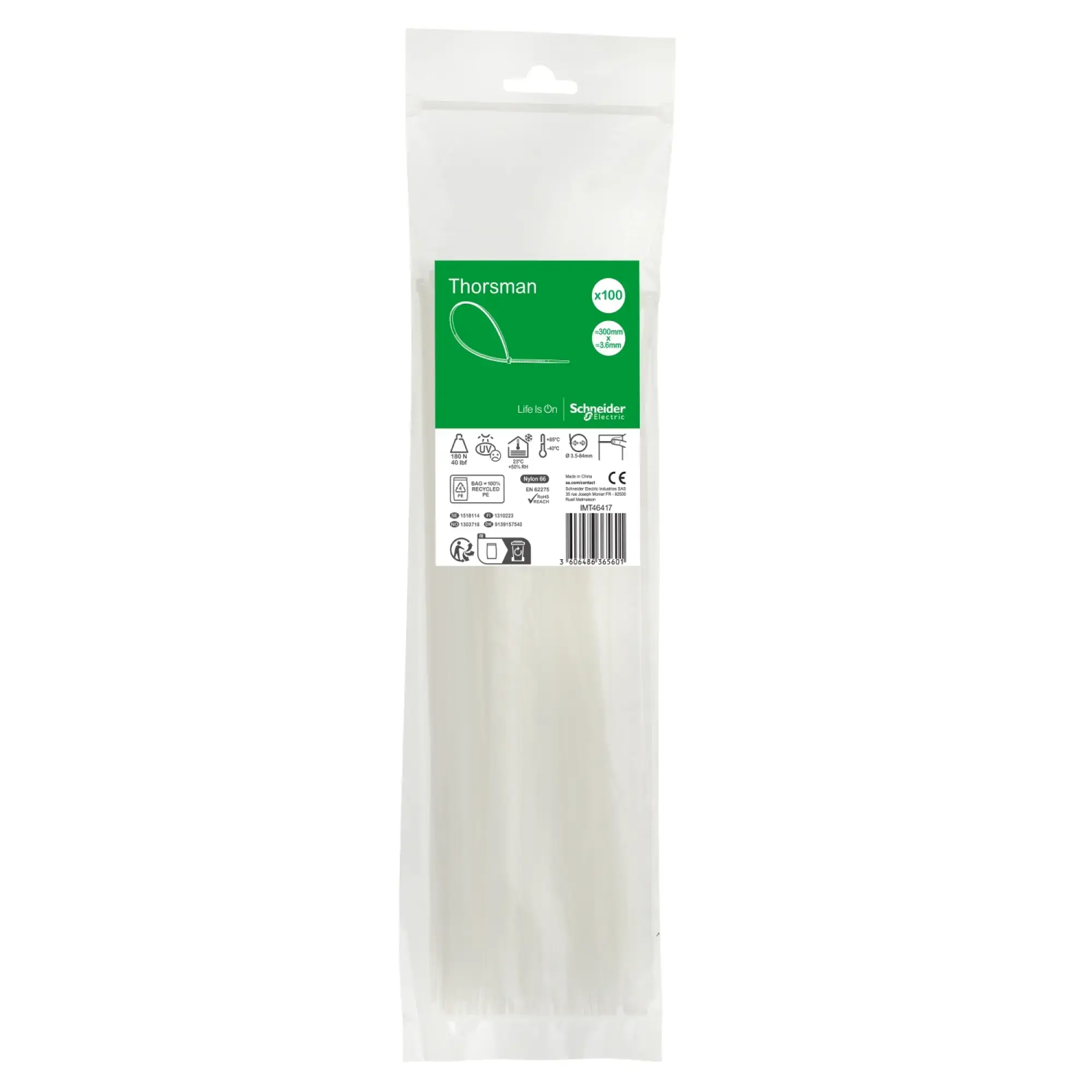 Schneider Electric IMT46417 Thorsman Cable Ties, Dimensions: 300X3.6 mm, Pack of 100 Pieces Color: clear (img_002) Schneider Electric IMT46417 Thorsman Cable Ties, Dimensions: 300X3.6 mm, Pack of 100 Pieces Color: clear (img_002)